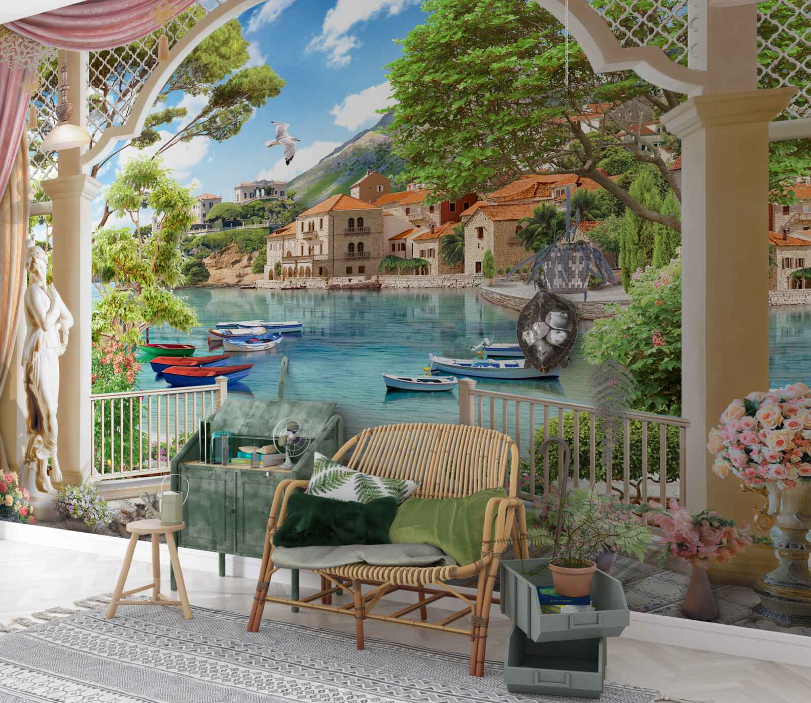 Фотошпалери з балкона відкривається вид на море і човни