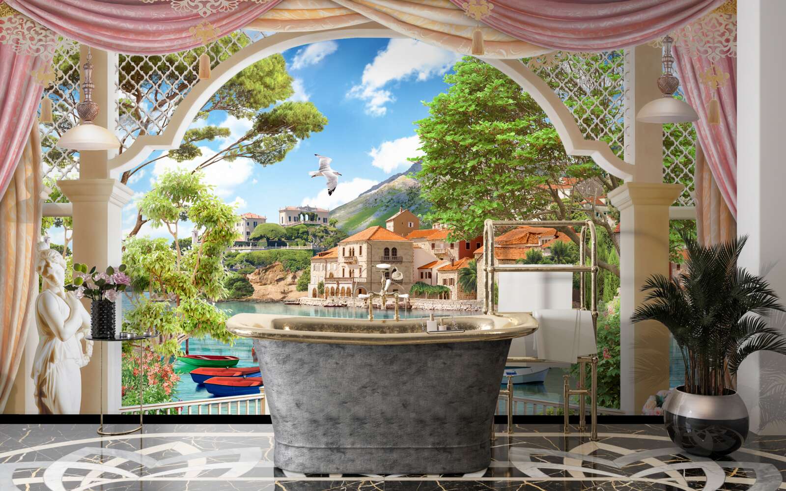 Фотошпалери з балкона відкривається вид на море і човни