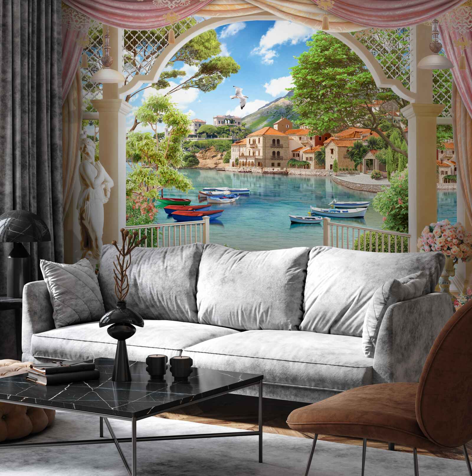 Фотошпалери з балкона відкривається вид на море і човни