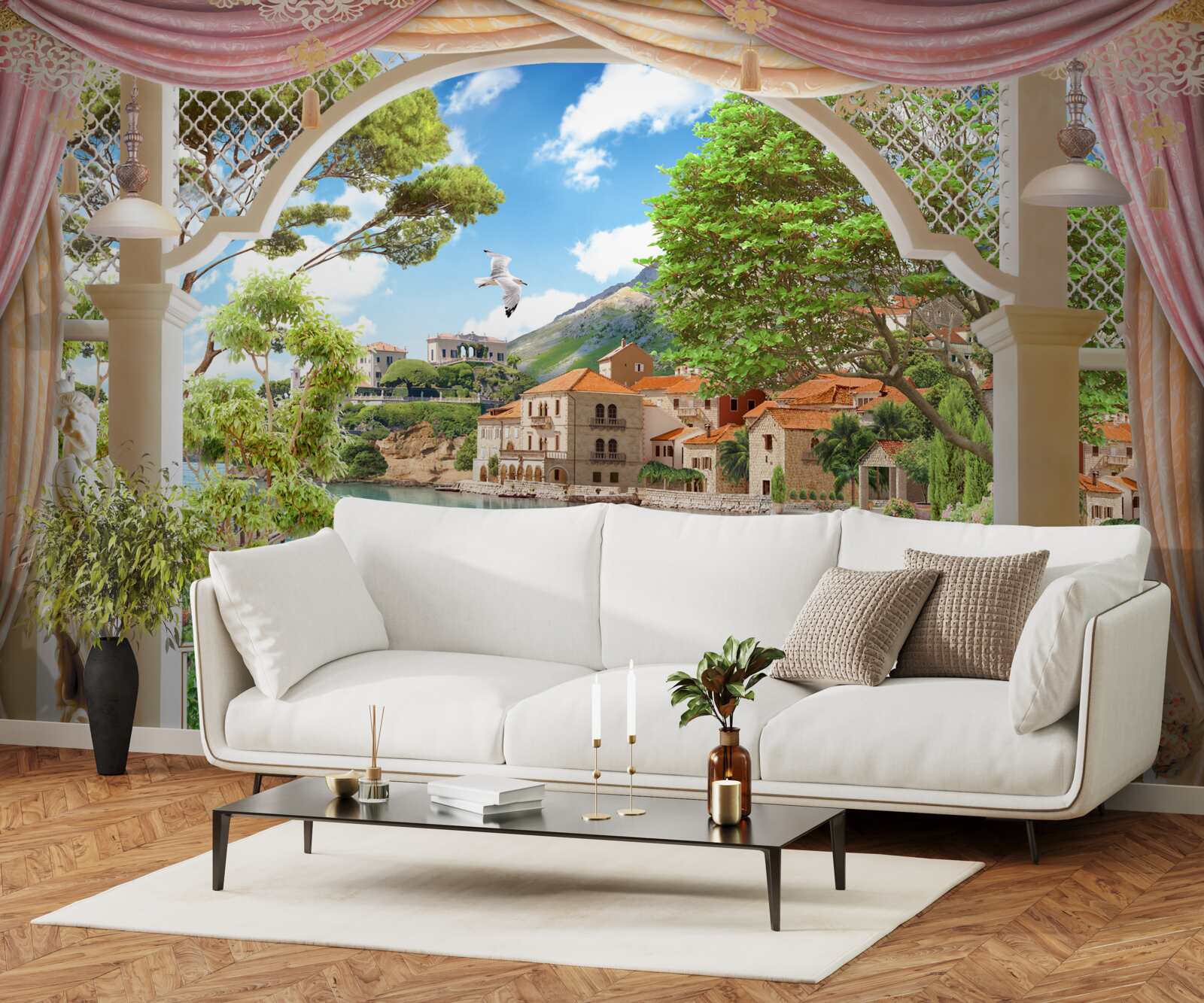 Фотошпалери з балкона відкривається вид на море і човни