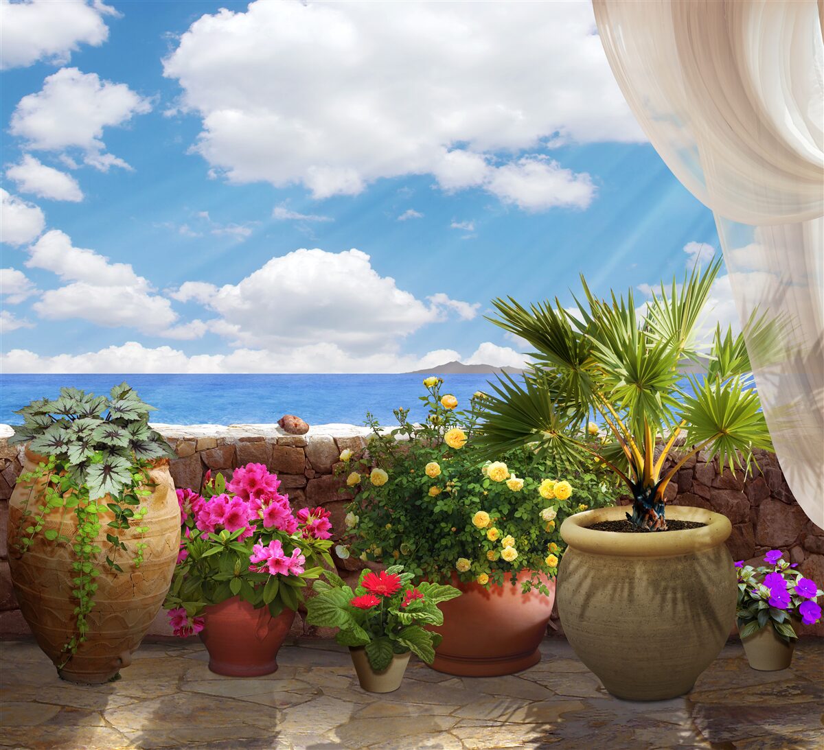 Фотошпалери балкон у горщиках