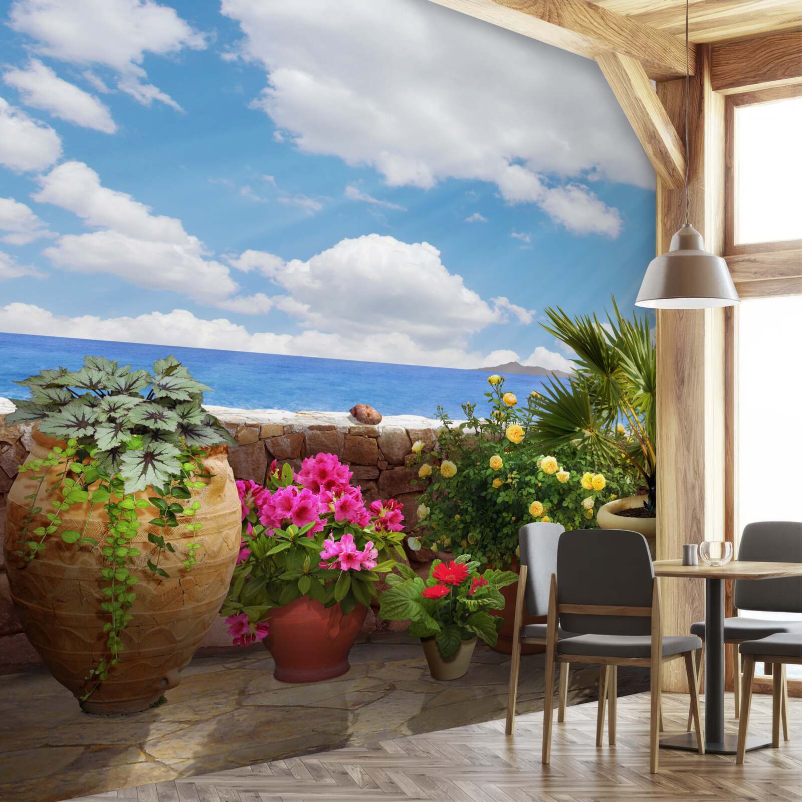 Фотошпалери балкон у горщиках