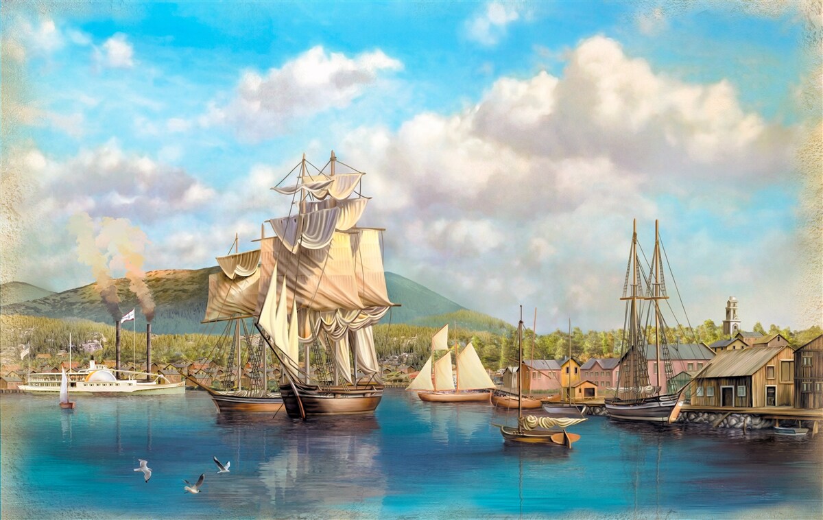 Фотошпалери пришвартовані вітрильники різних розмірів