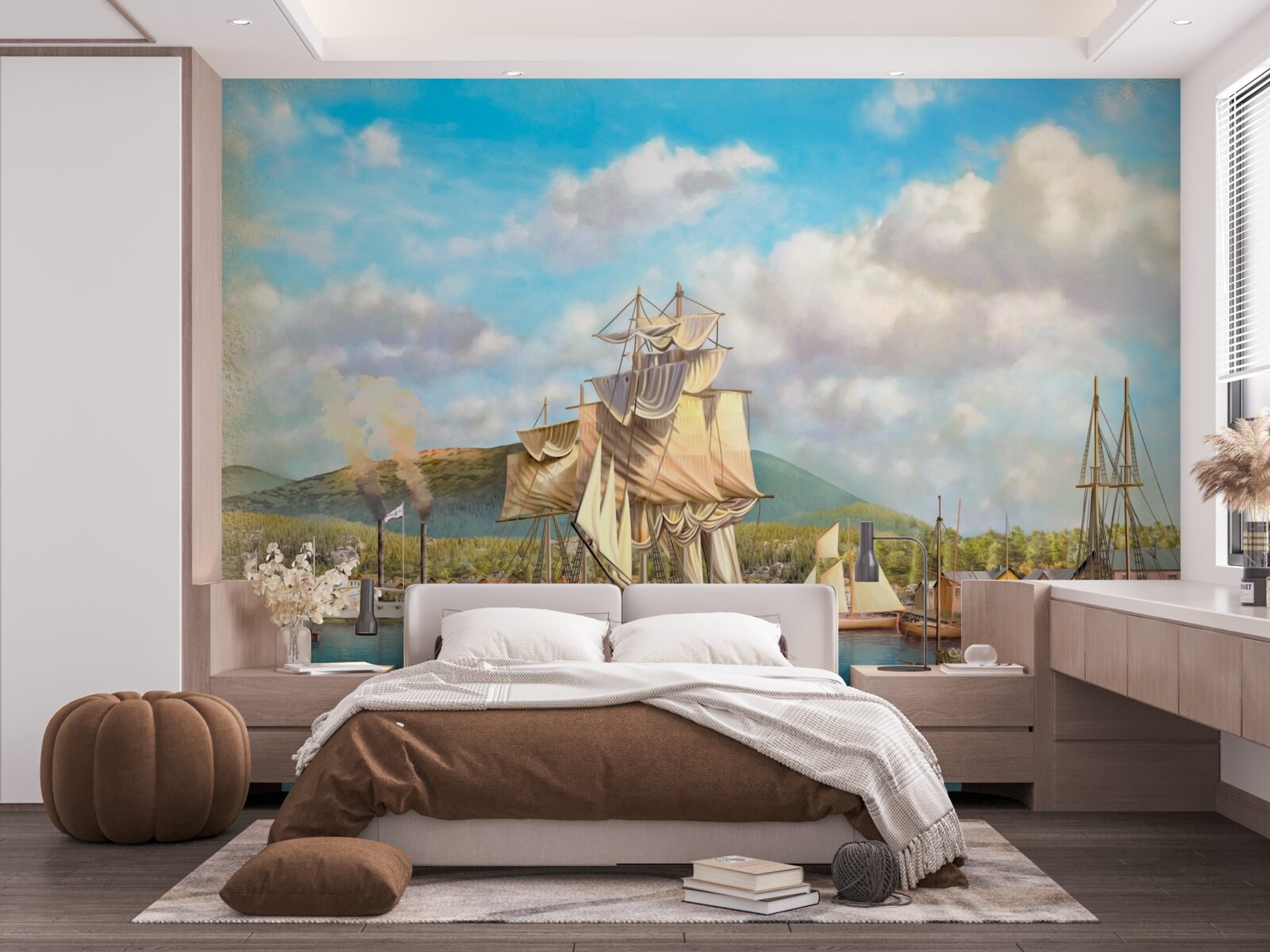 Фотошпалери пришвартовані вітрильники різних розмірів