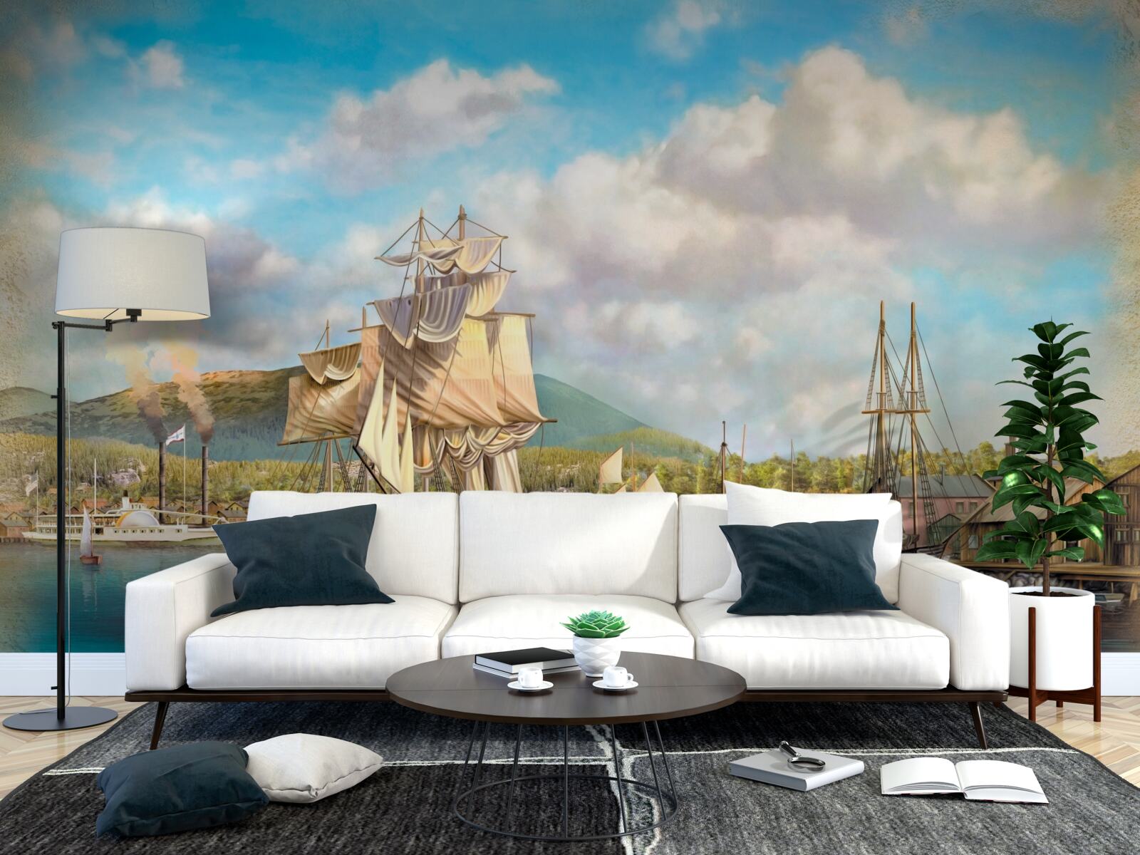 Фотошпалери пришвартовані вітрильники різних розмірів