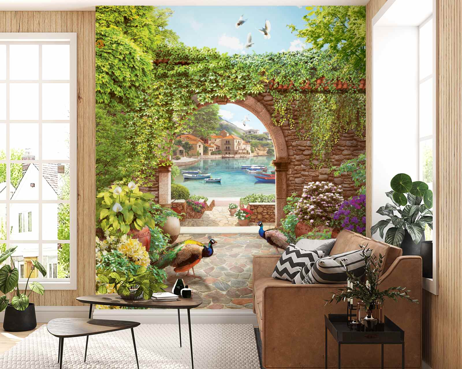 Фотошпалери павичі біля кам'яної арки