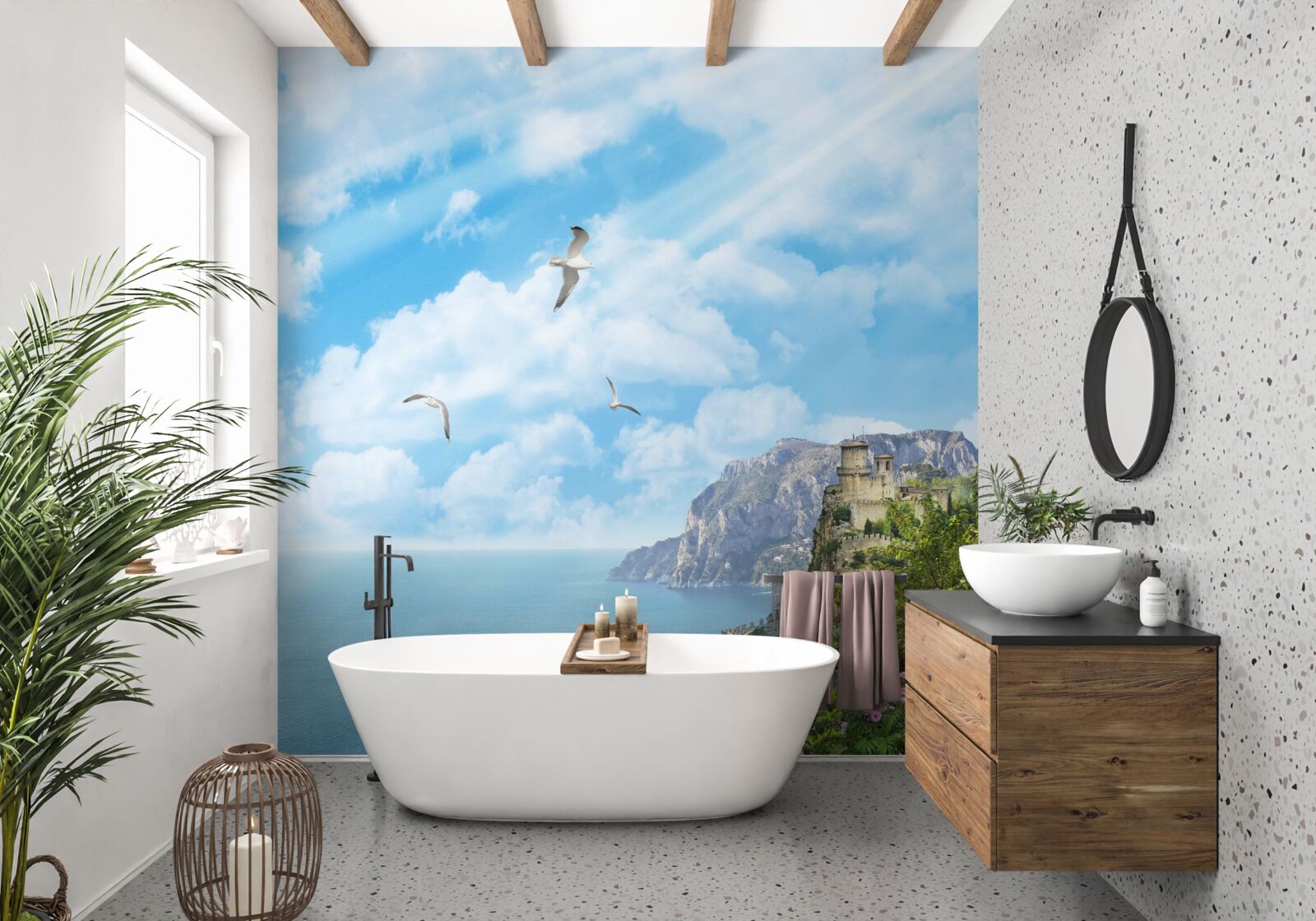 Фотошпалери птахи, що летять над океаном