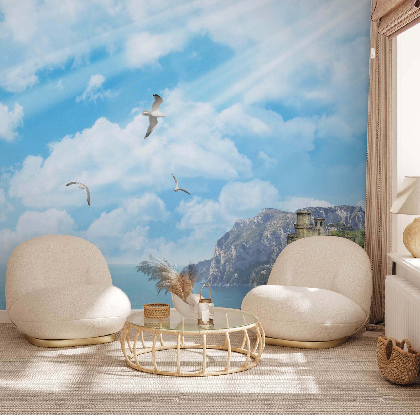 Фотошпалери птахи, що летять над океаном