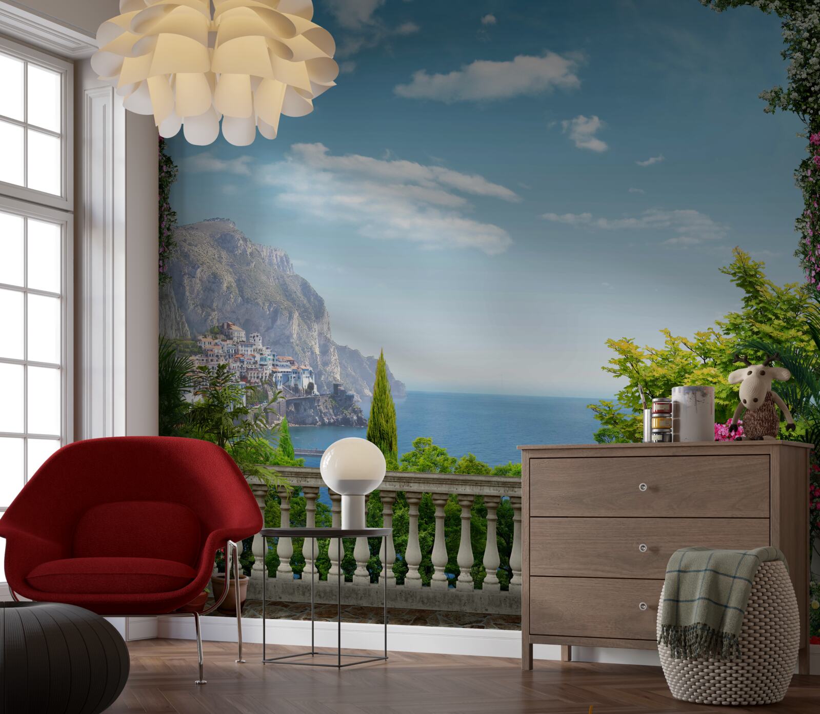 Фотошпалери панорамний вид з балкона з видом на гори і море