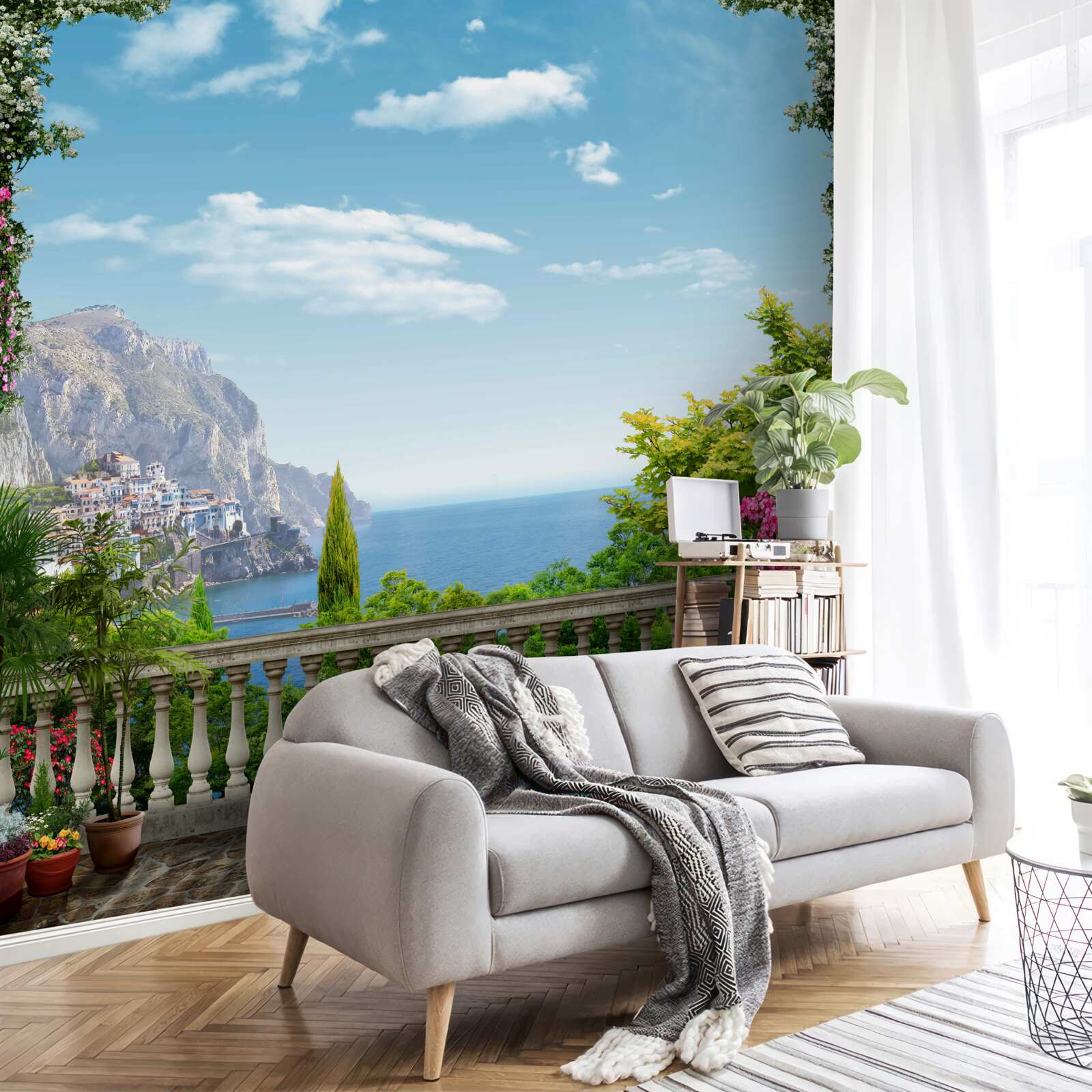 Фотошпалери панорамний вид з балкона з видом на гори і море