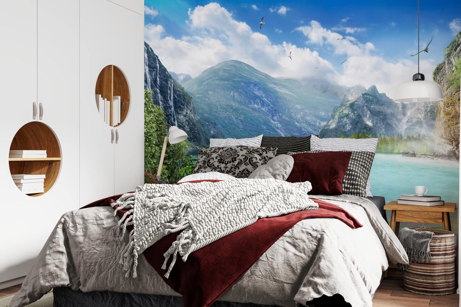 Фотошпалери човен на озері в горах