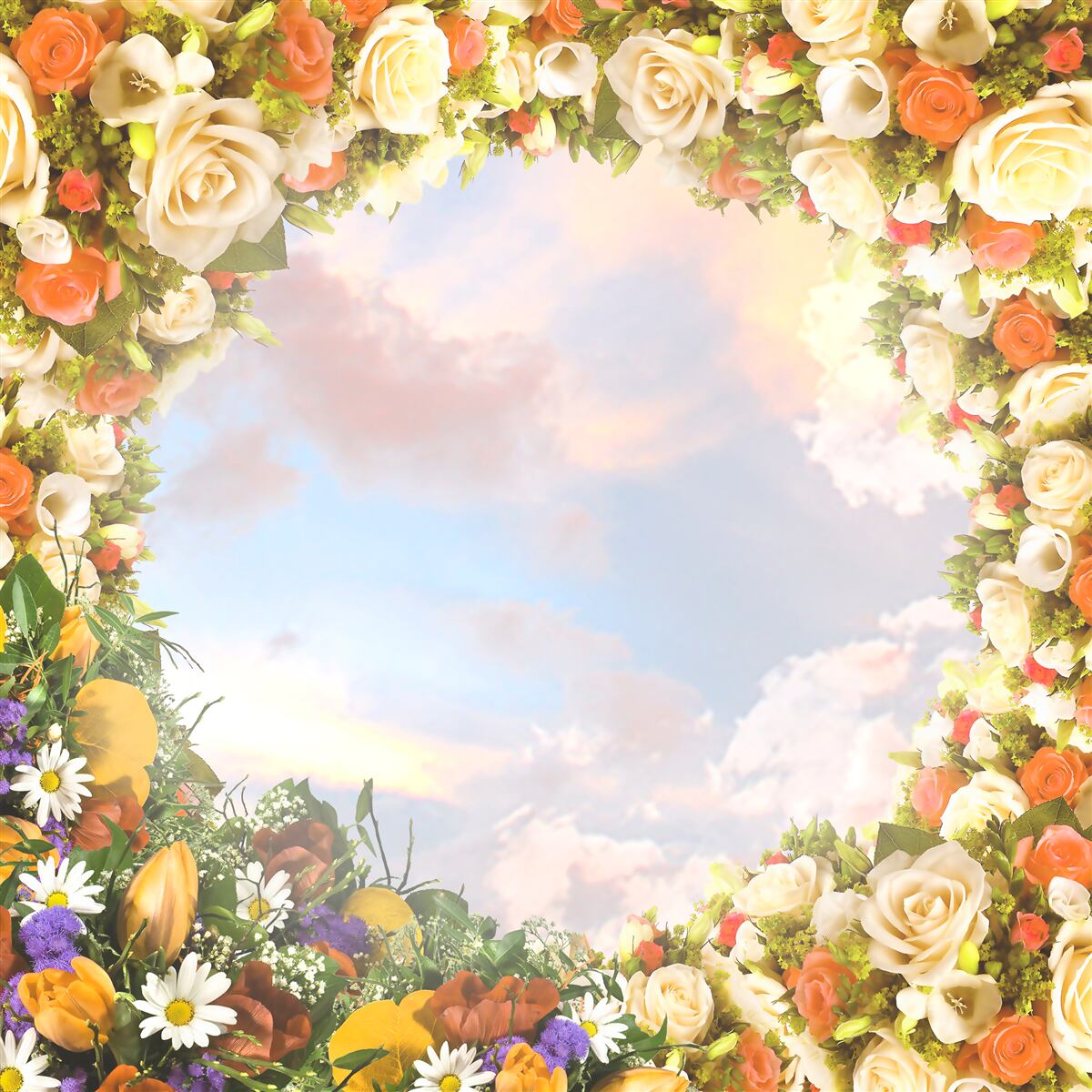 Фотошпалери небо, оточене квітами