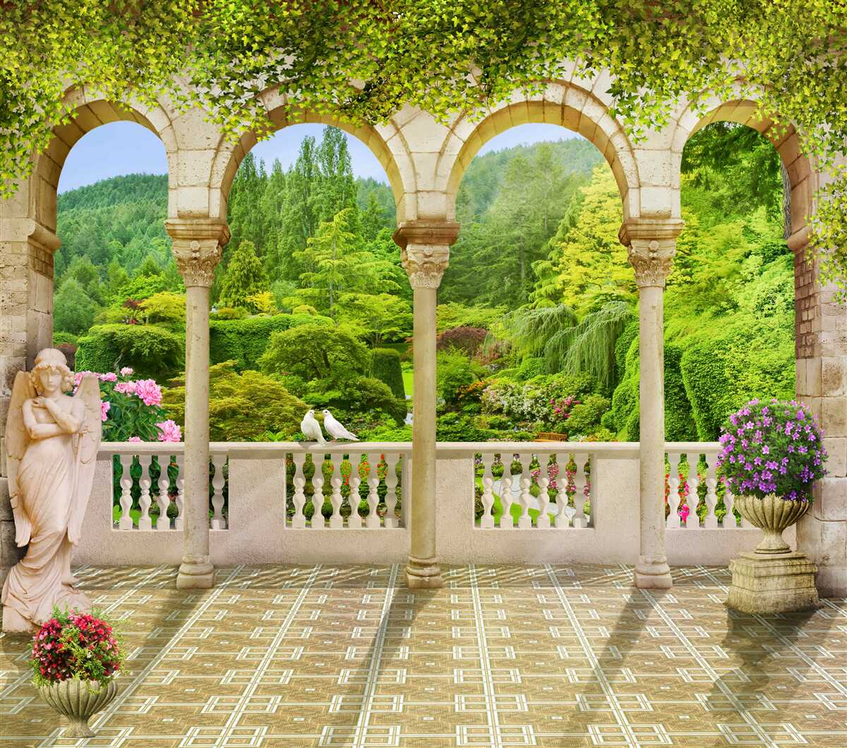 Фотошпалери балкон з арочними колонами