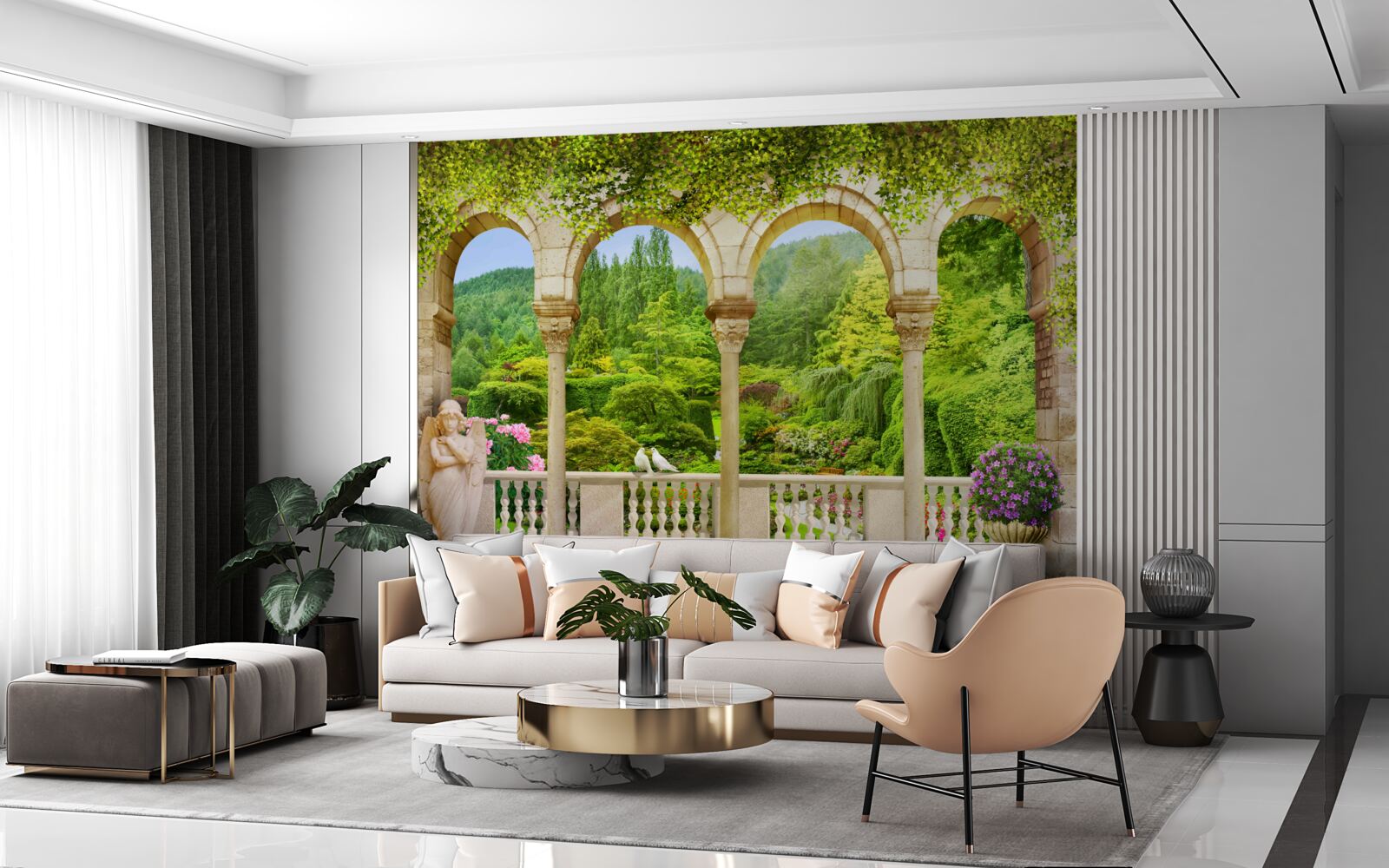 Фотошпалери балкон з арочними колонами