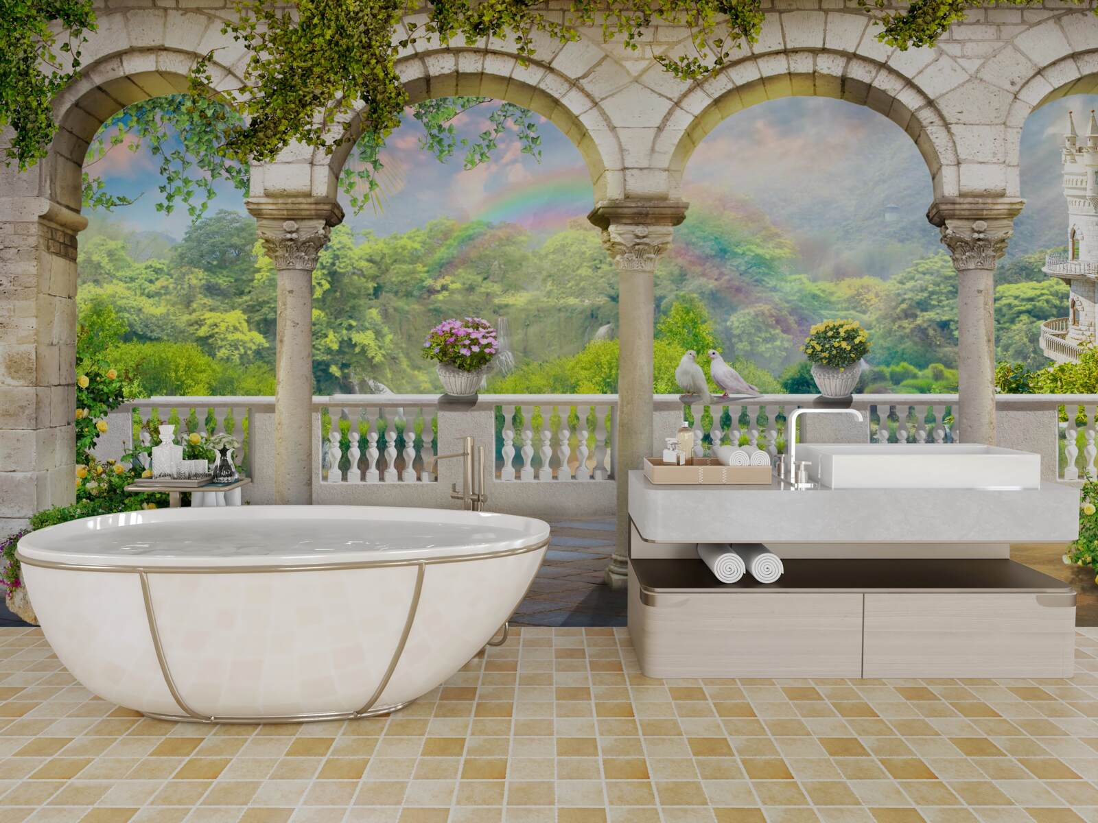 Фотошпалери палац з колонами у вигляді арок