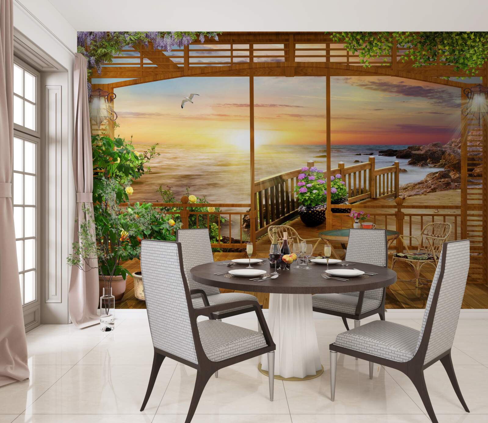 Фотошпалери тераса з видом на море