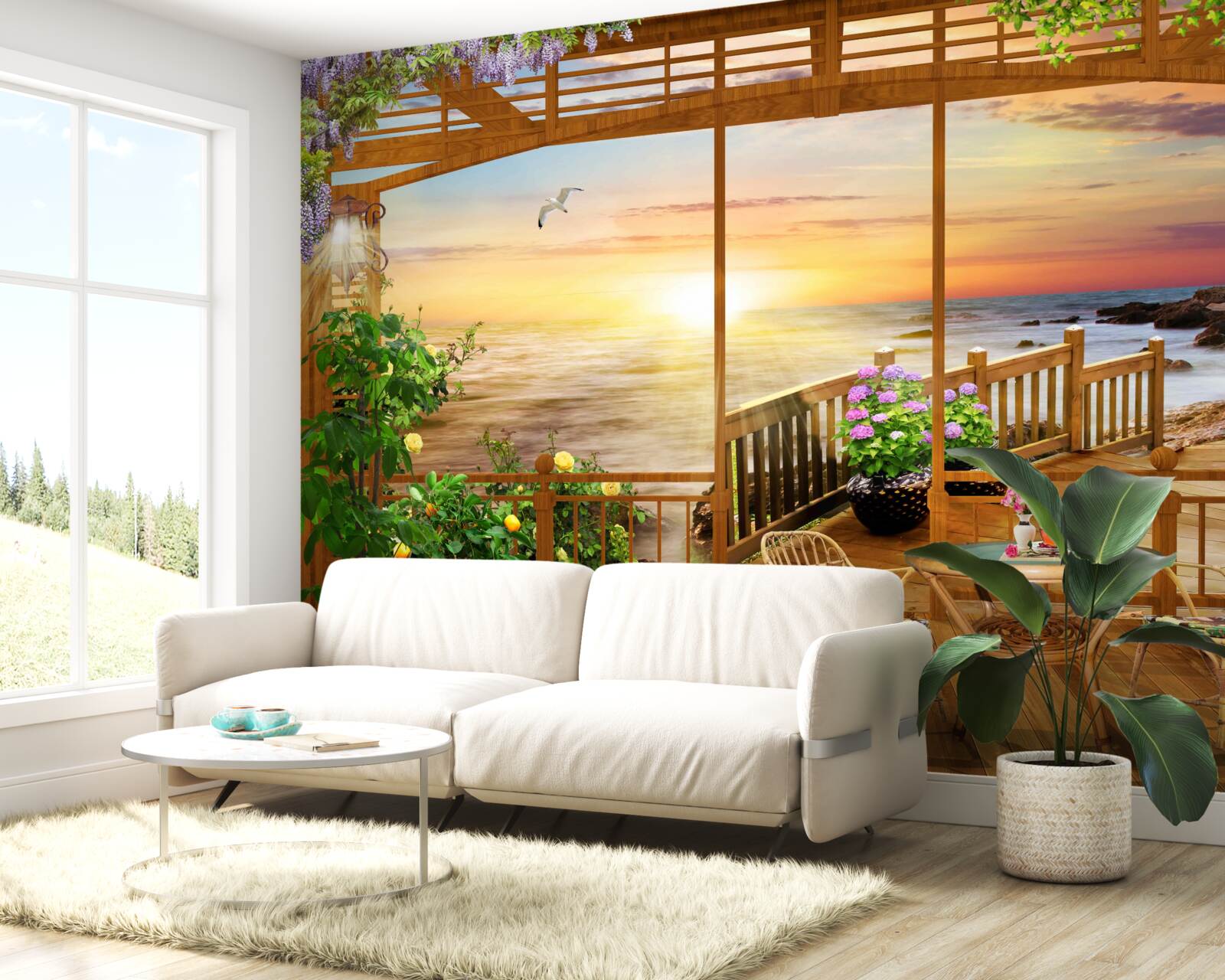 Фотошпалери тераса з видом на море