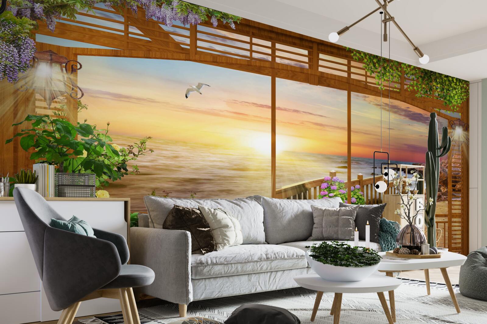 Фотошпалери тераса з видом на море