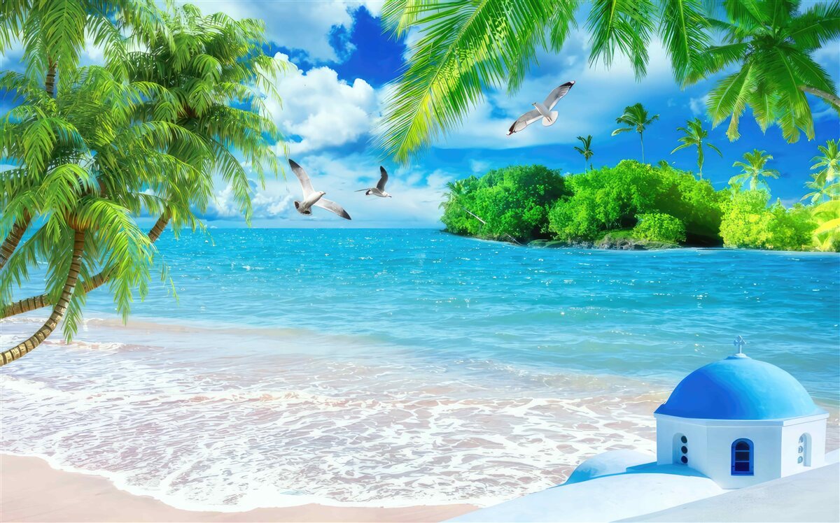 Фотошпалери храм на березі моря