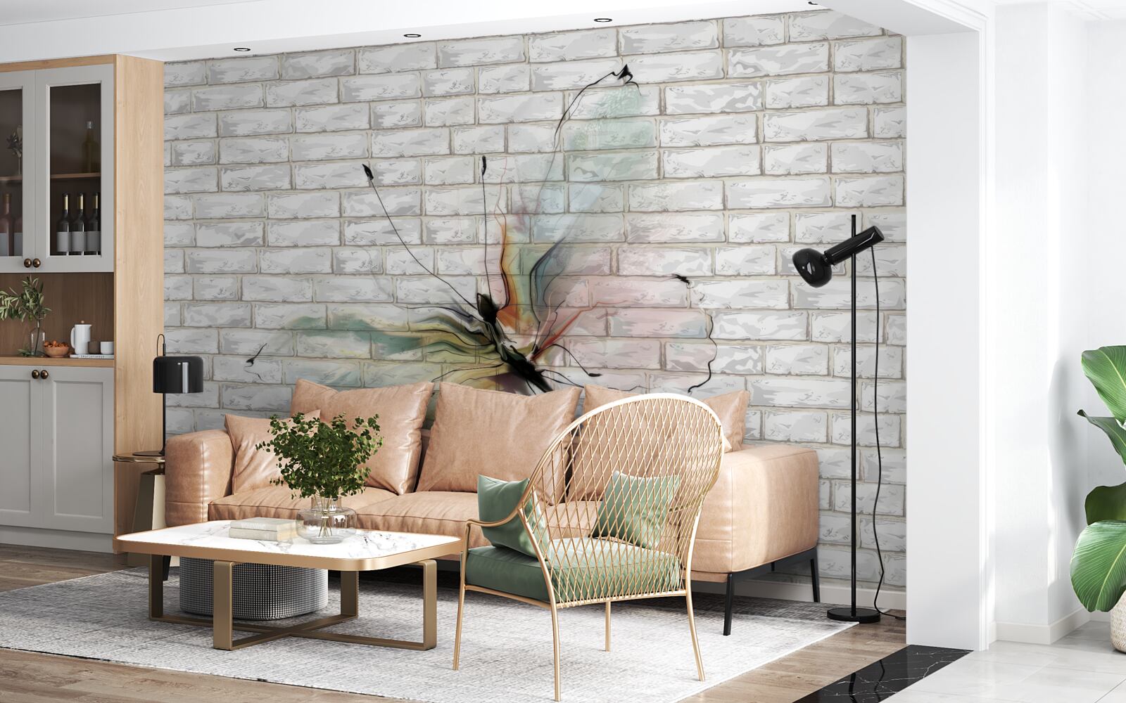 Фотошпалери метелик з прозорими крилами на стіні