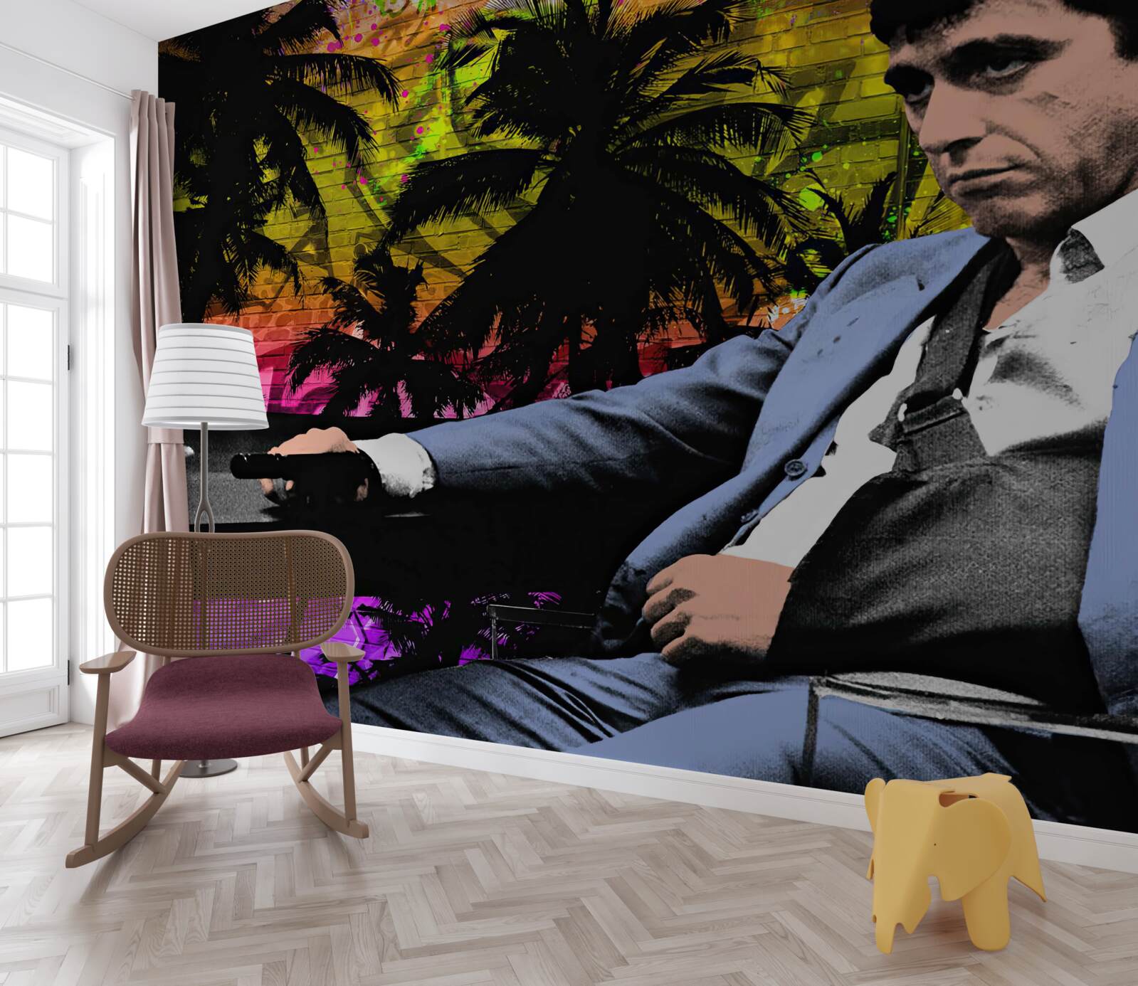 Фотошпалери за столом сидів сумний чоловік