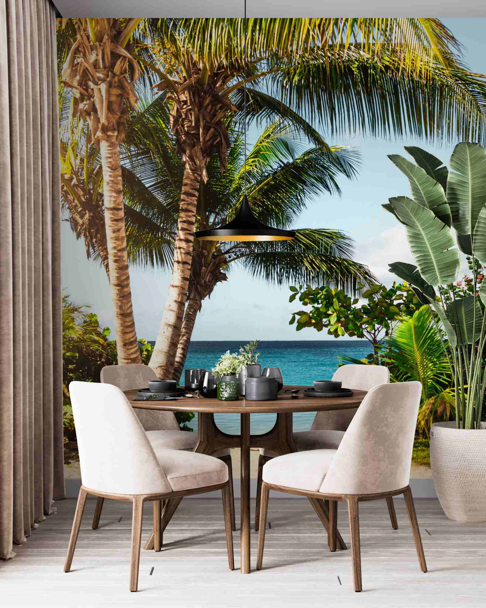 Фотошпалери дерева та кущі на пляжі