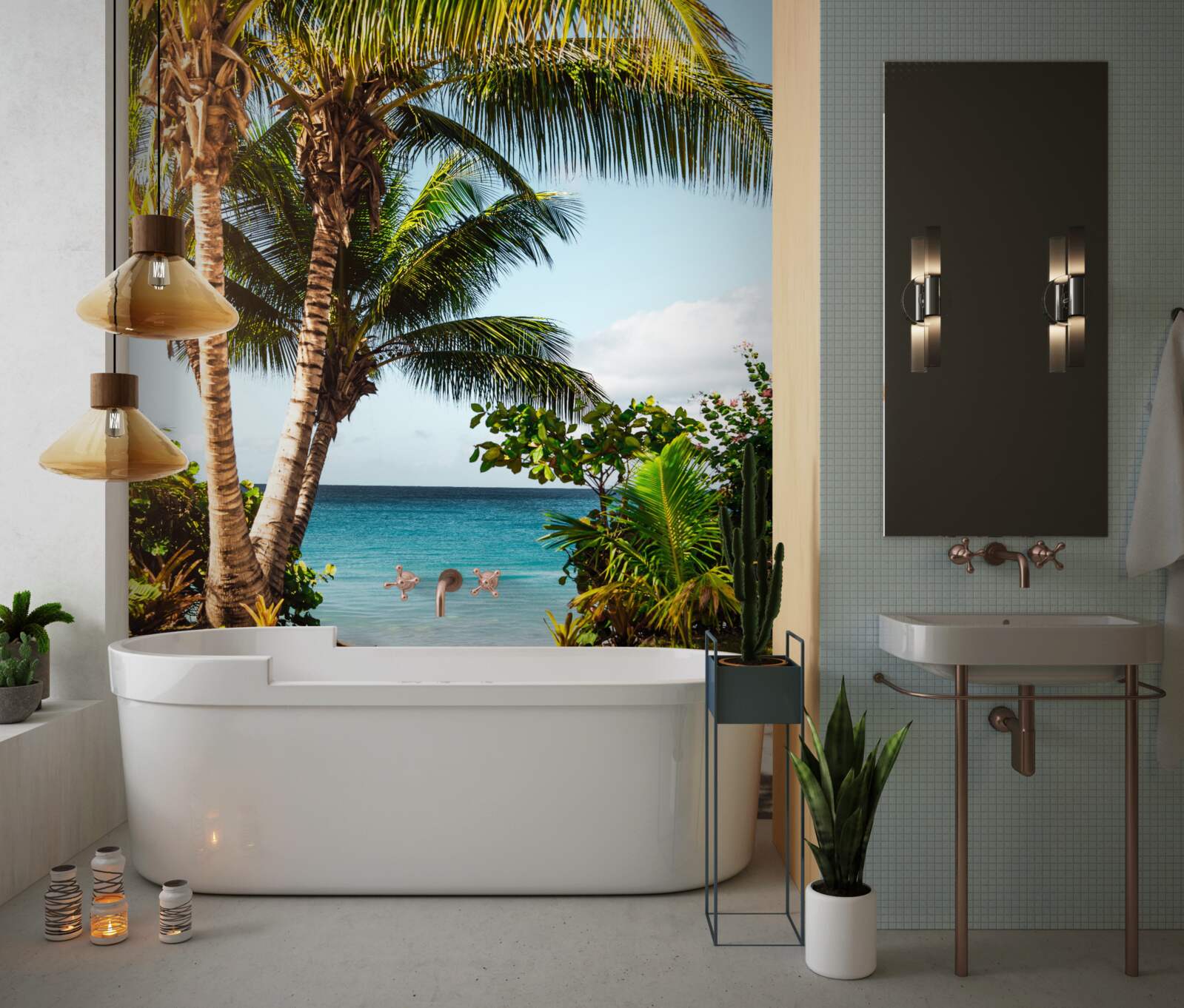 Фотошпалери дерева та кущі на пляжі