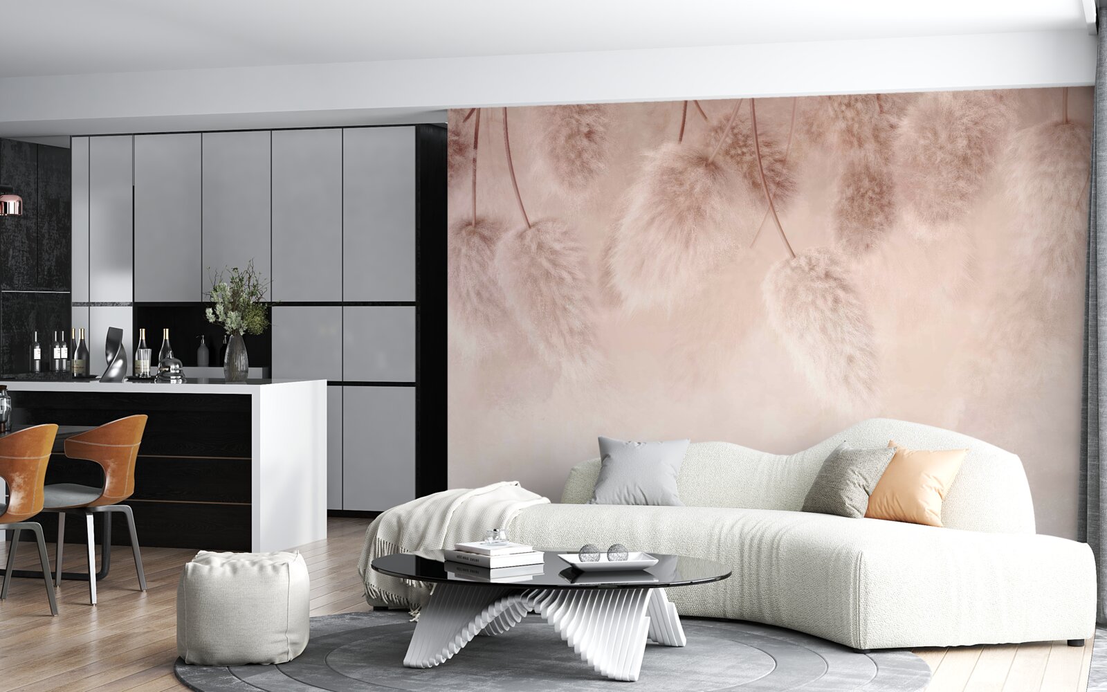 Фотошпалери сухі квіти на рожевому тлі