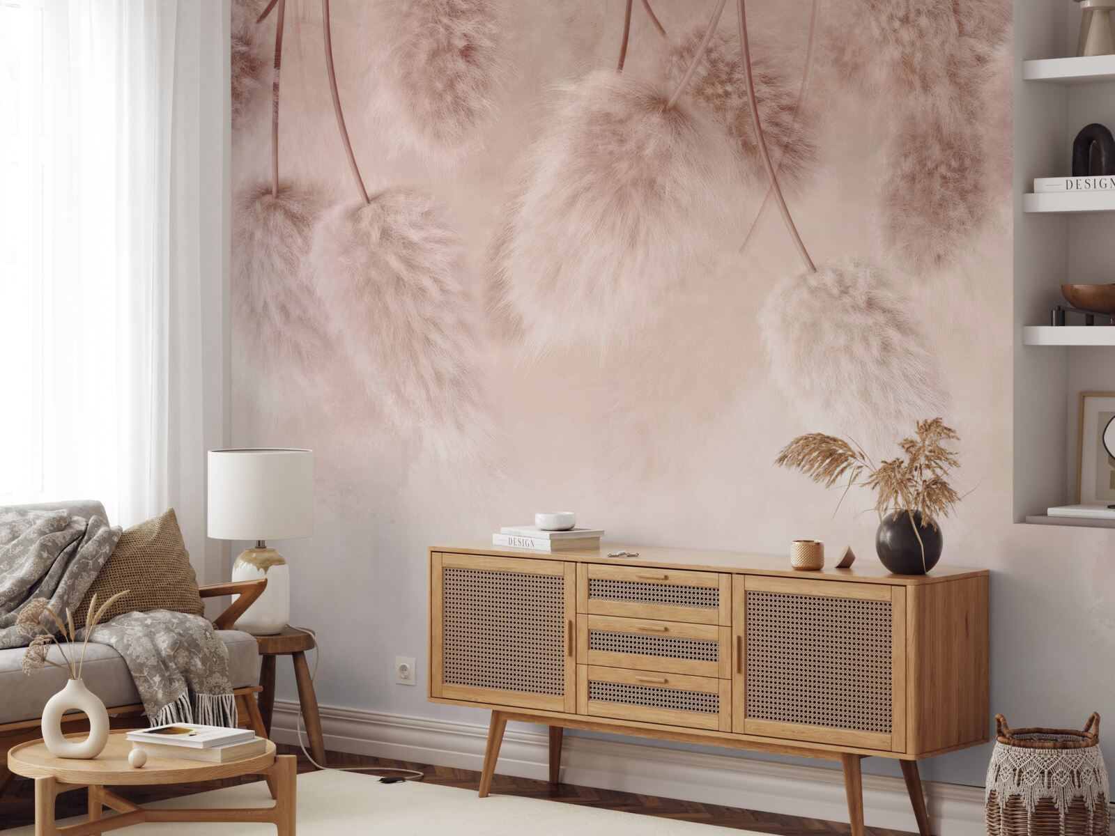 Фотошпалери сухі квіти на рожевому тлі