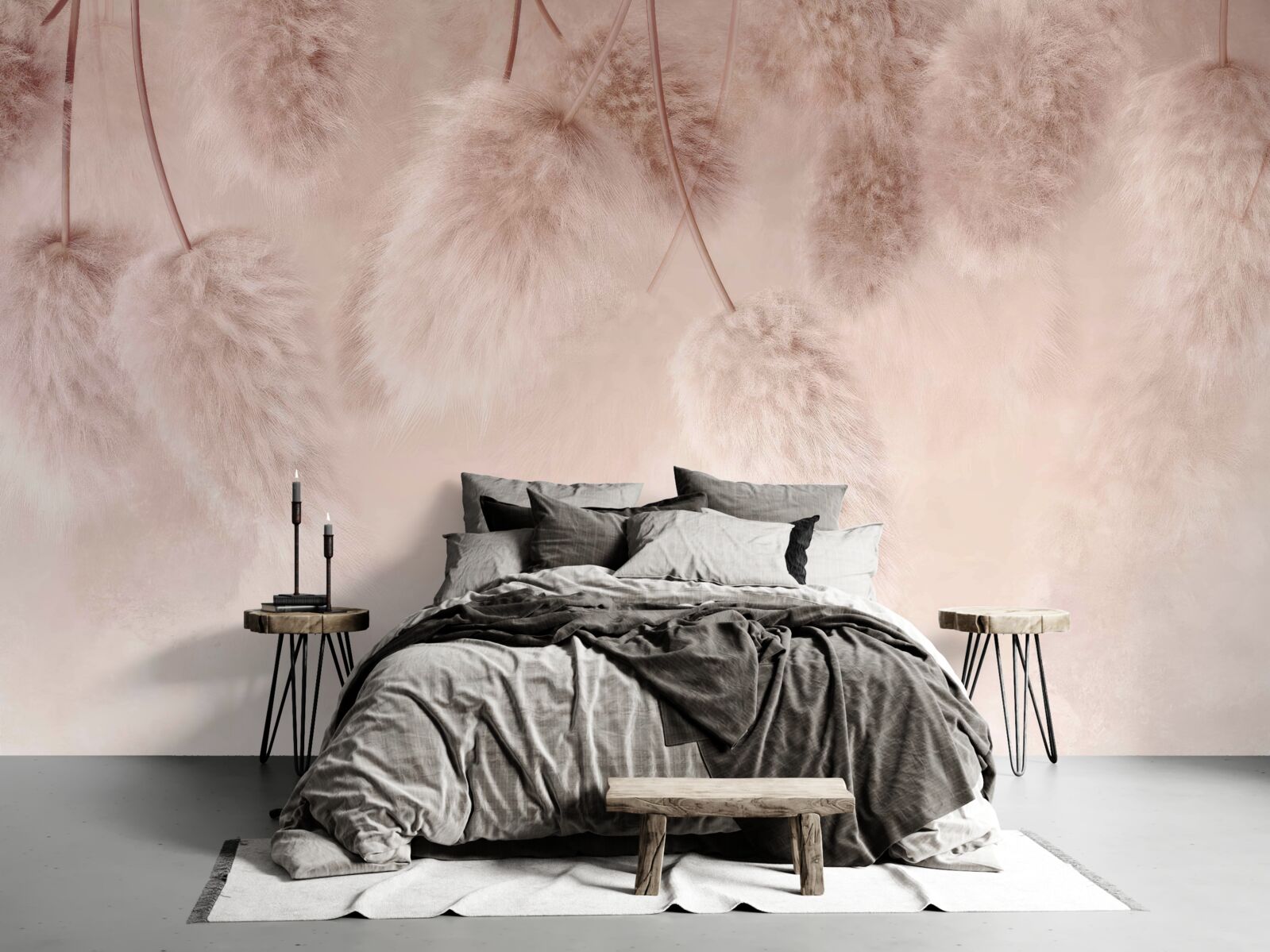 Фотошпалери сухі квіти на рожевому тлі