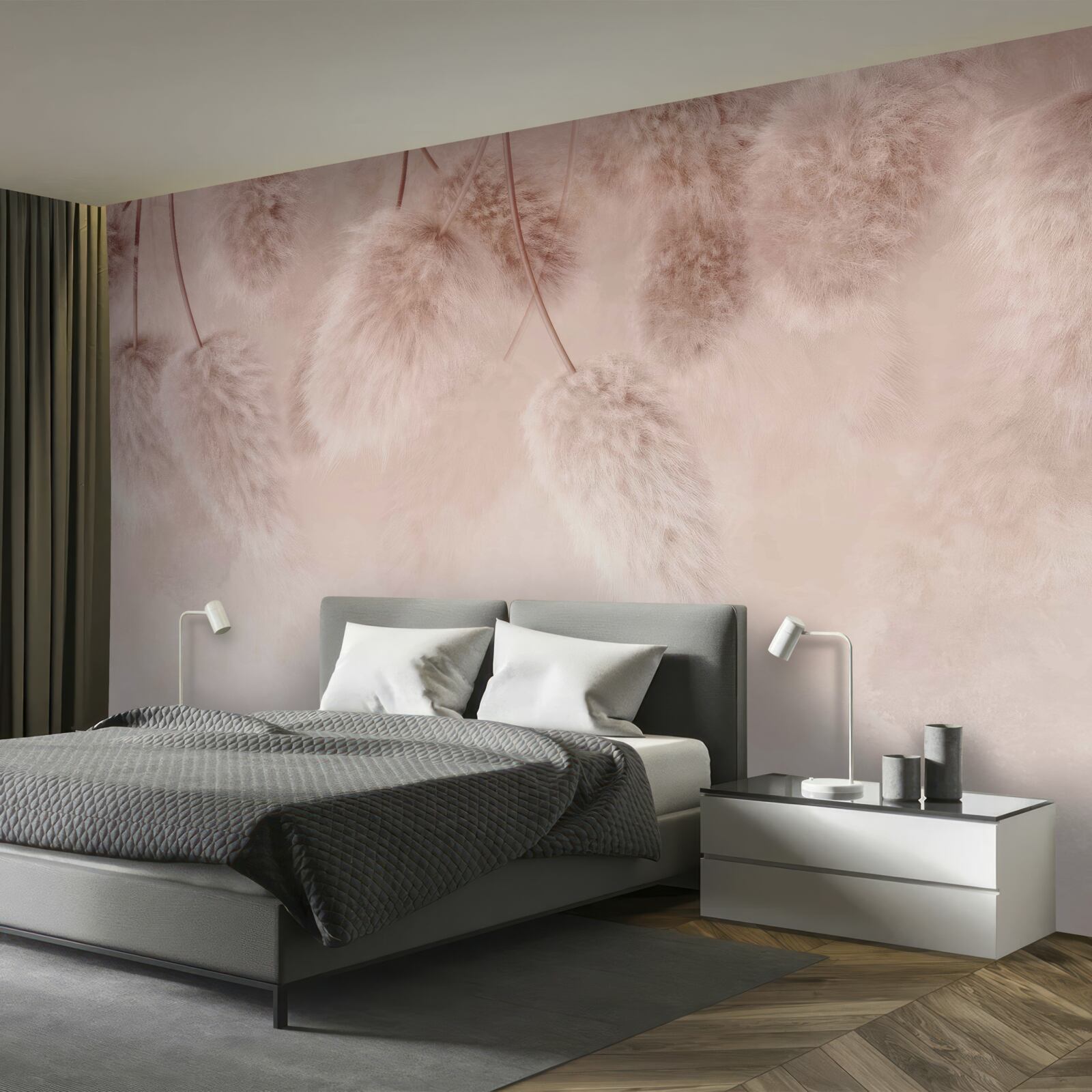 Фотошпалери сухі квіти на рожевому тлі