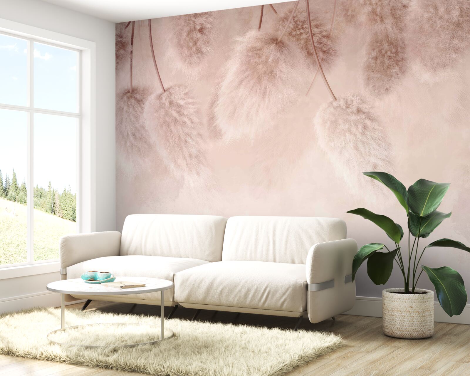 Фотошпалери сухі квіти на рожевому тлі