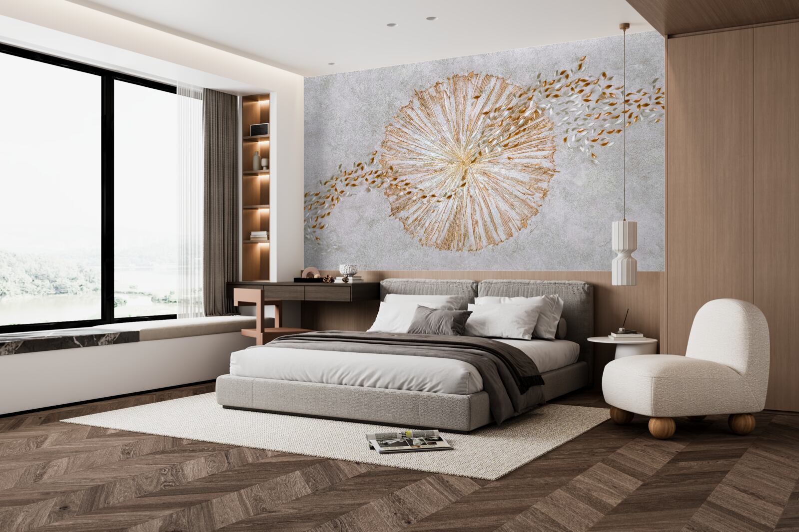 Фотошпалери коло із золота та плаваючих пелюсток