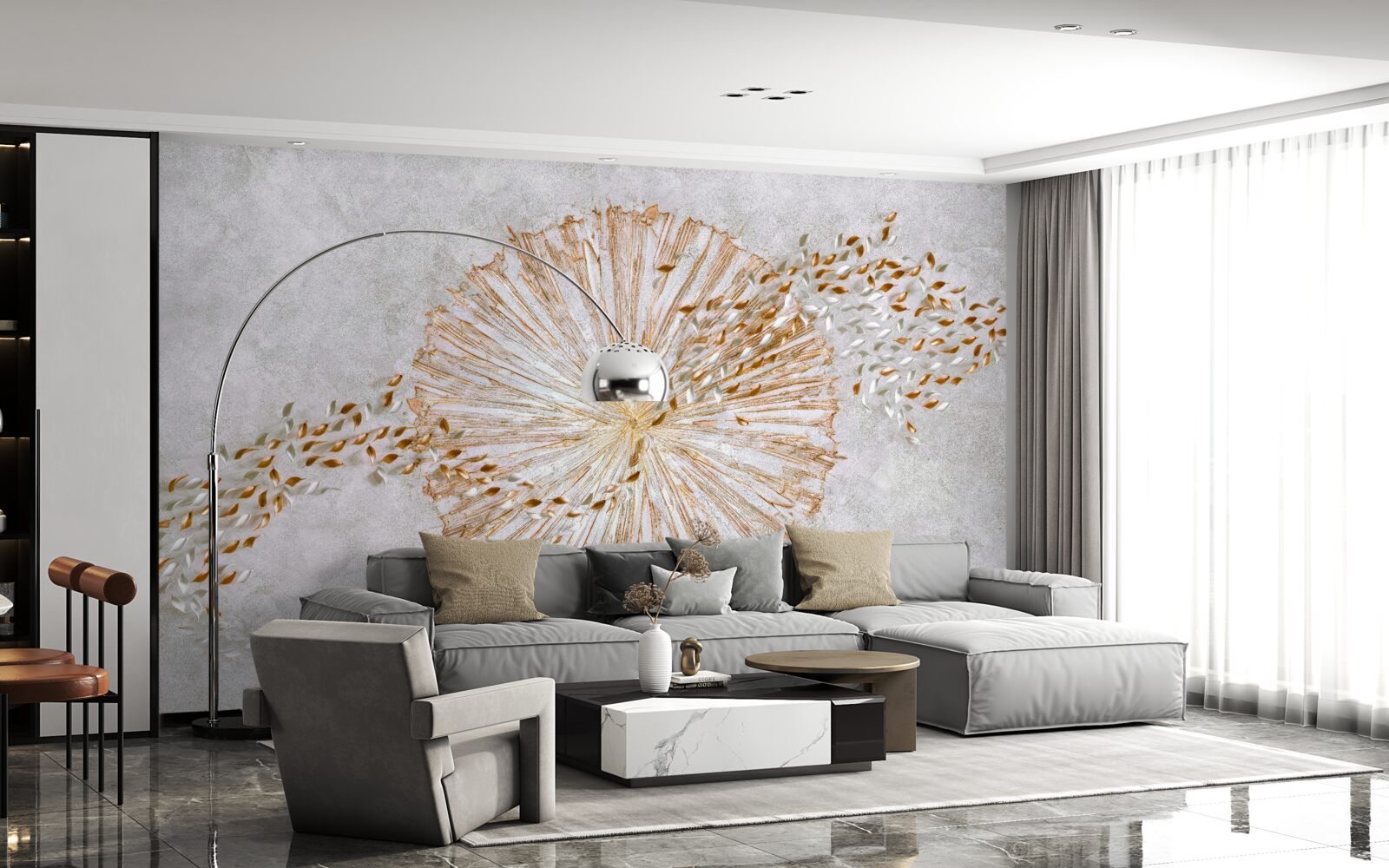 Фотошпалери коло із золота та плаваючих пелюсток