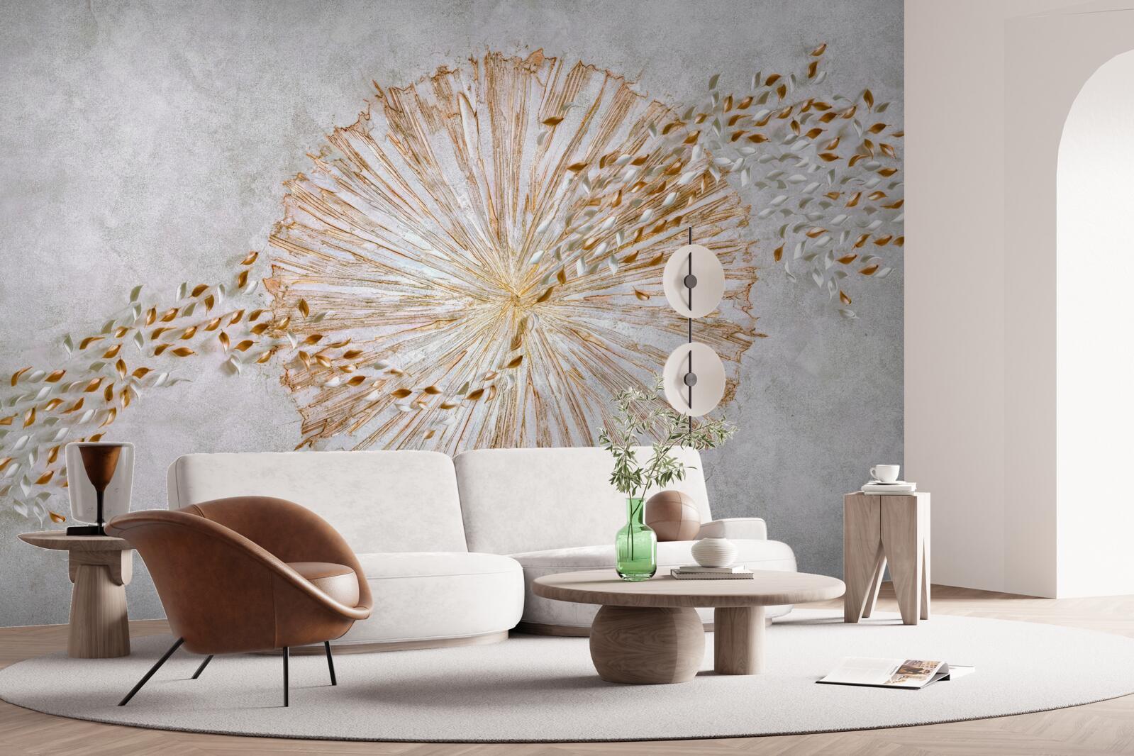 Фотошпалери коло із золота та плаваючих пелюсток