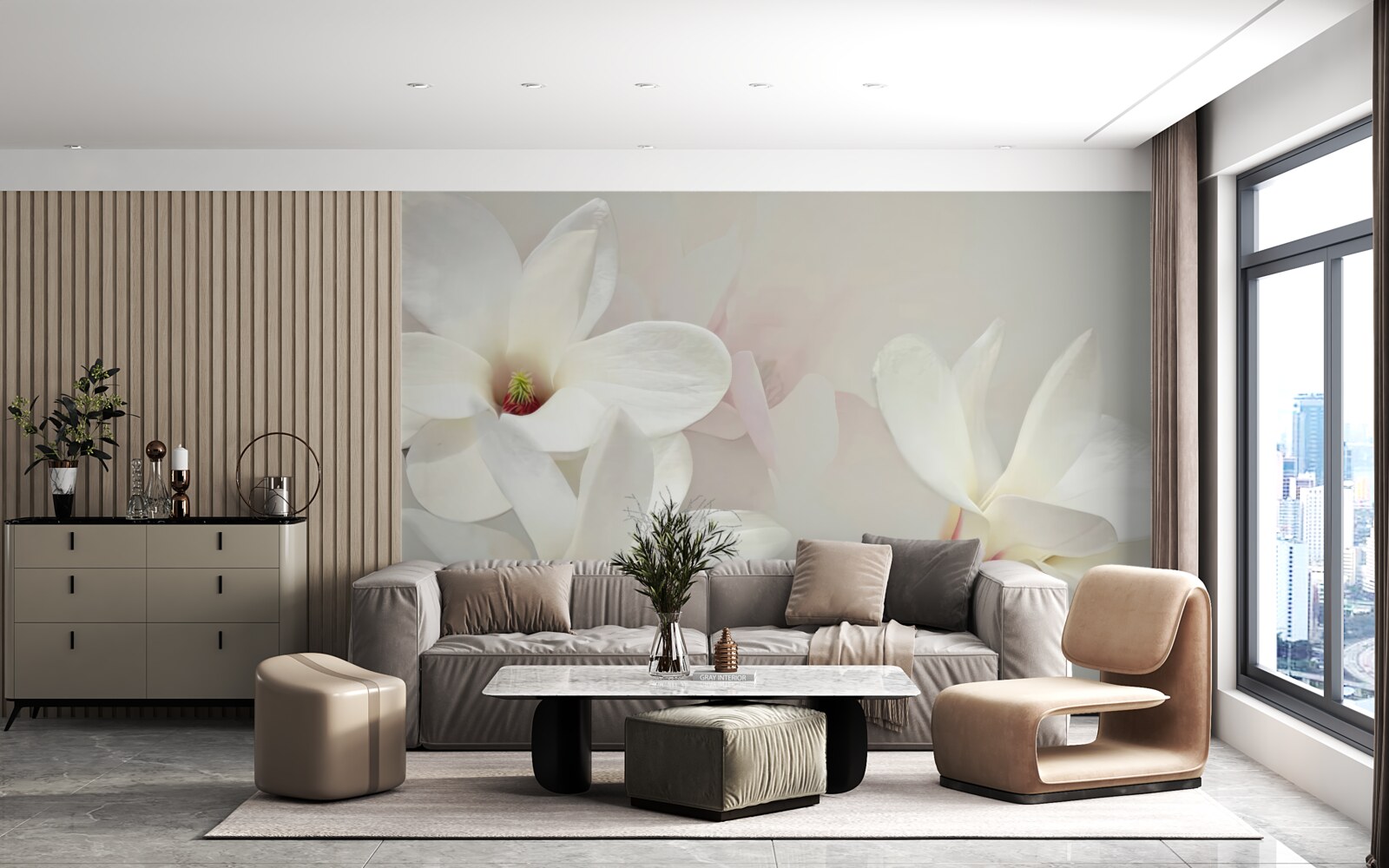 Фотошпалери великі білі квіти в повному розквіті