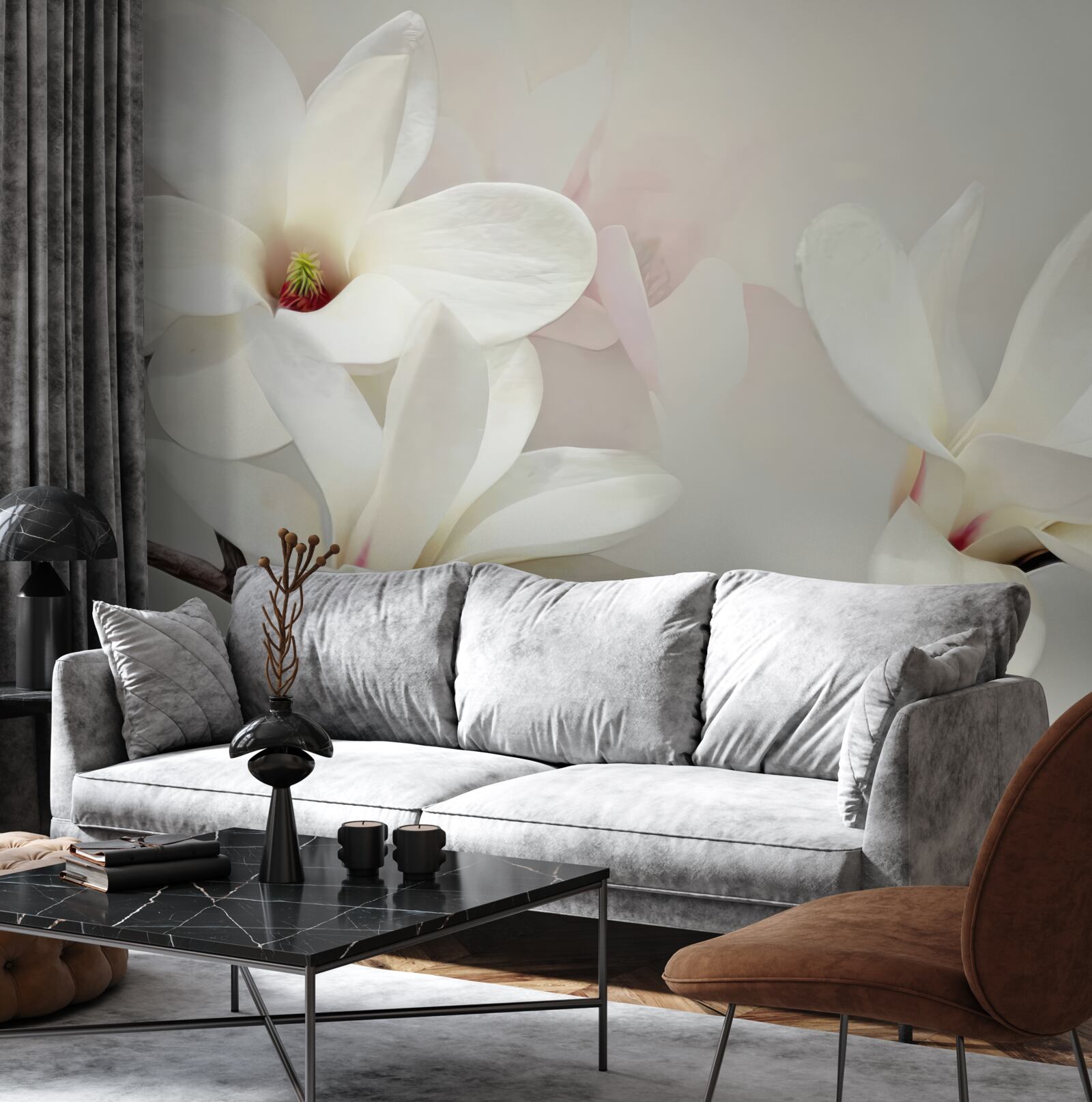 Фотошпалери великі білі квіти в повному розквіті