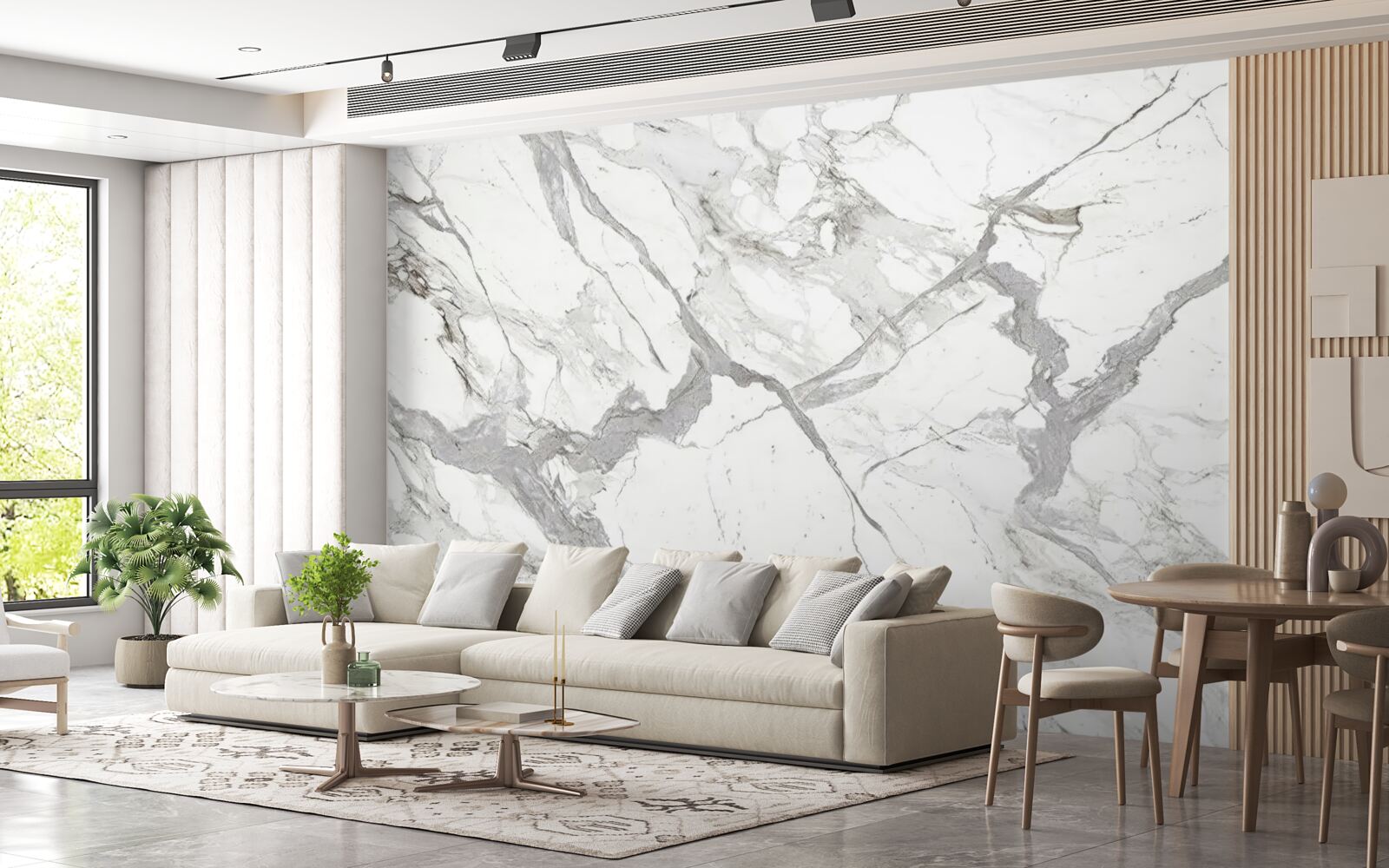 Фотошпалери білий мармур з сірим відтінком