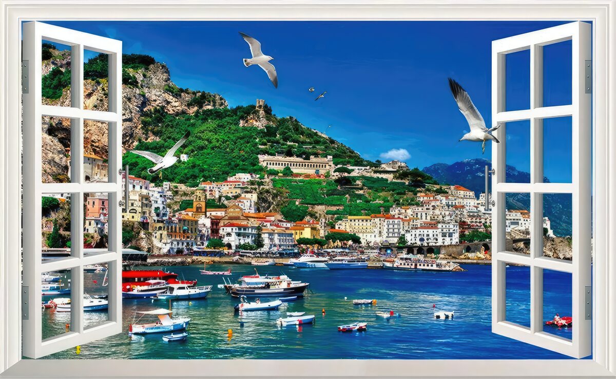 Фотошпалери панорамний вид на море і місто з вікна