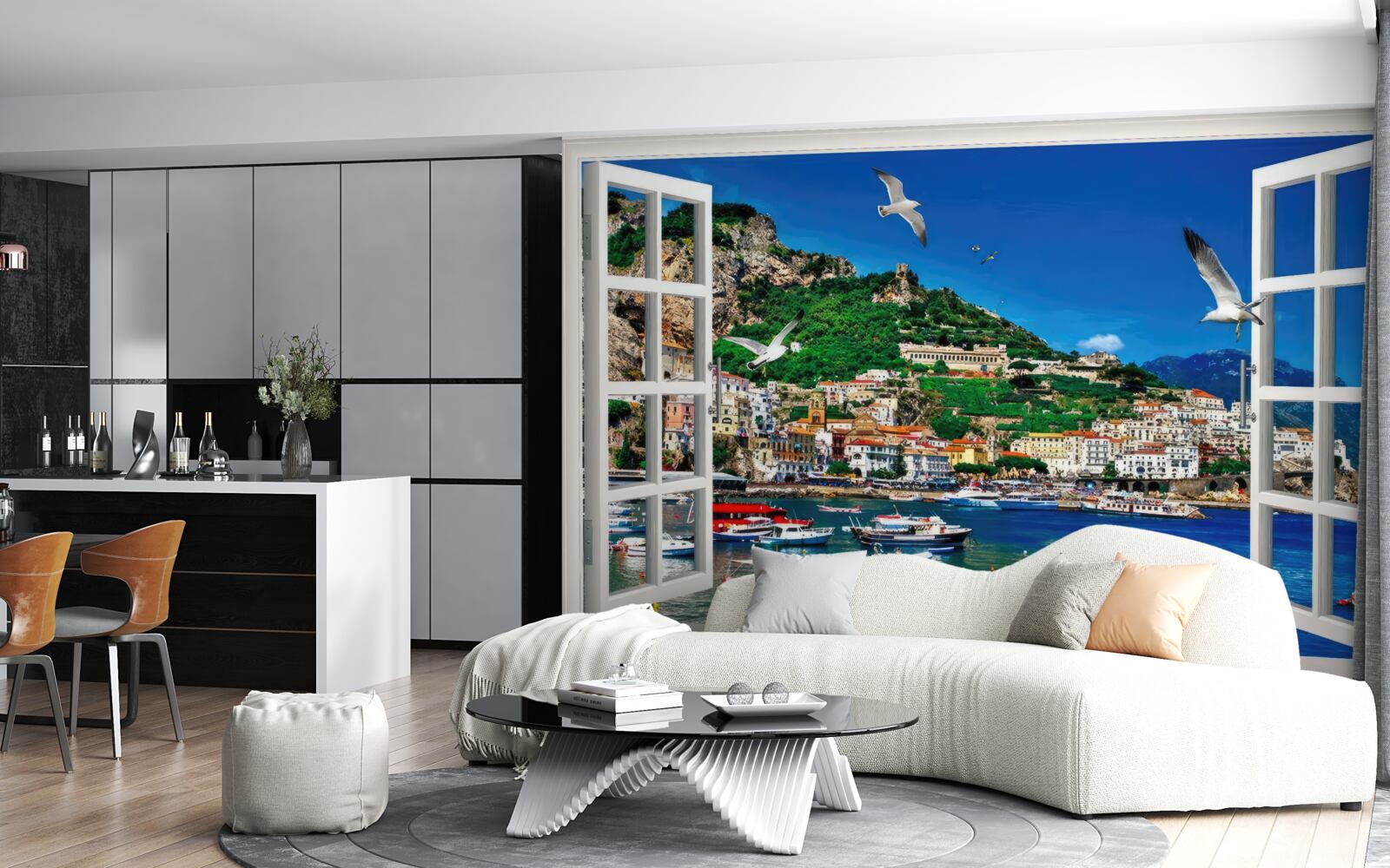 Фотошпалери панорамний вид на море і місто з вікна