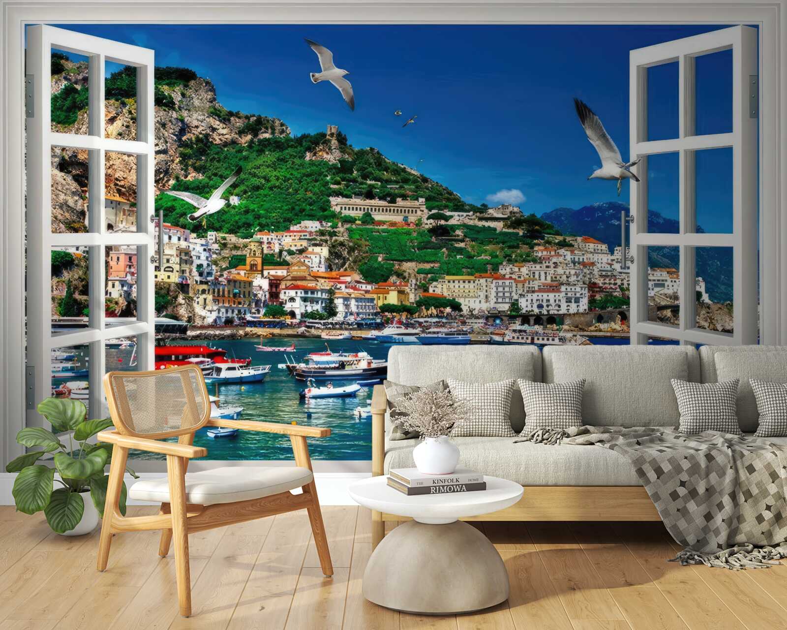 Фотошпалери панорамний вид на море і місто з вікна