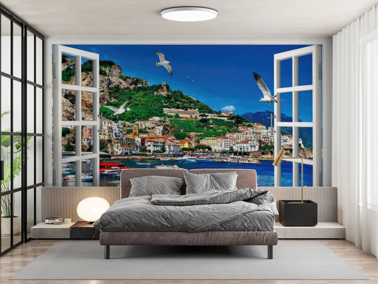 Фотошпалери панорамний вид на море і місто з вікна