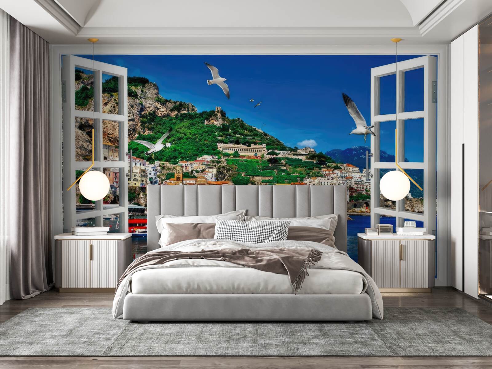 Фотошпалери панорамний вид на море і місто з вікна