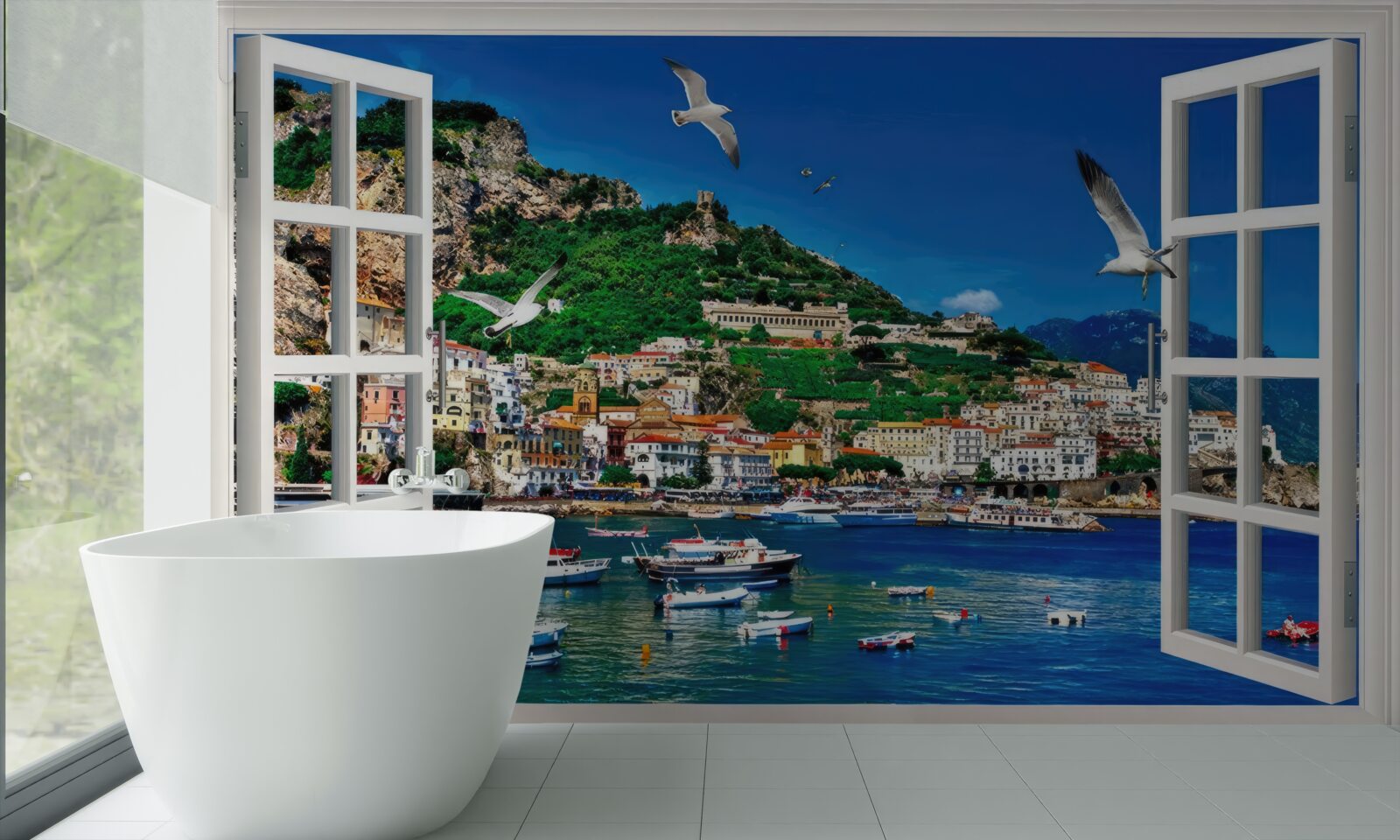 Фотошпалери панорамний вид на море і місто з вікна