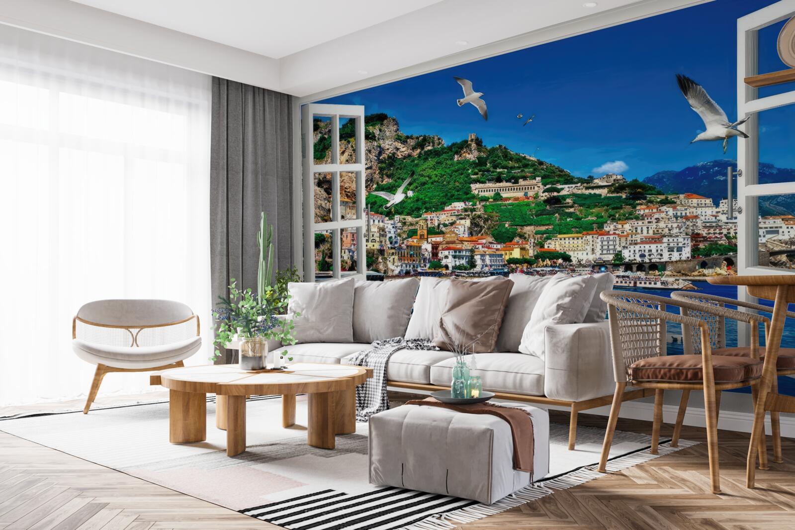 Фотошпалери панорамний вид на море і місто з вікна