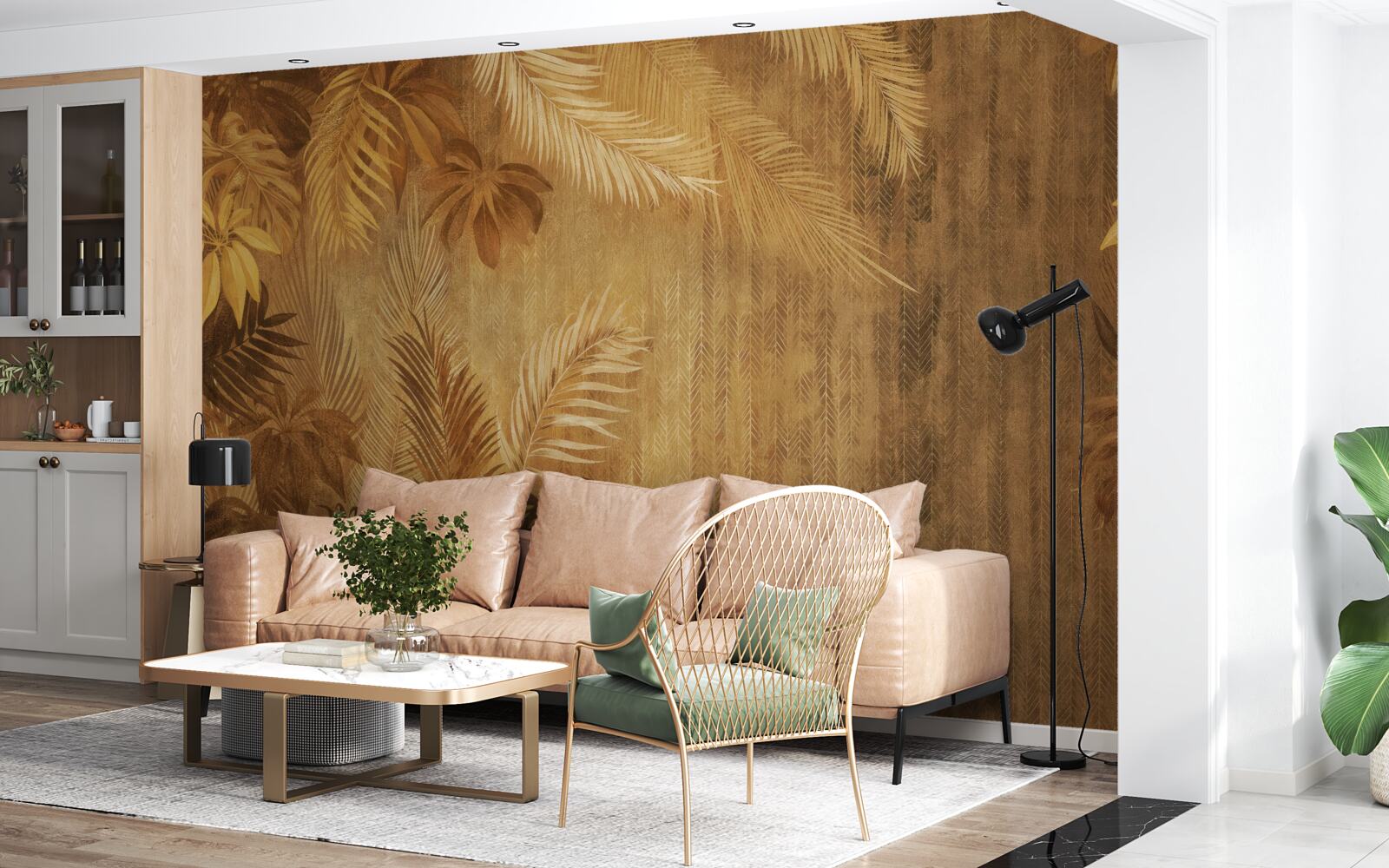 Фотошпалери коричневе листя і стіна