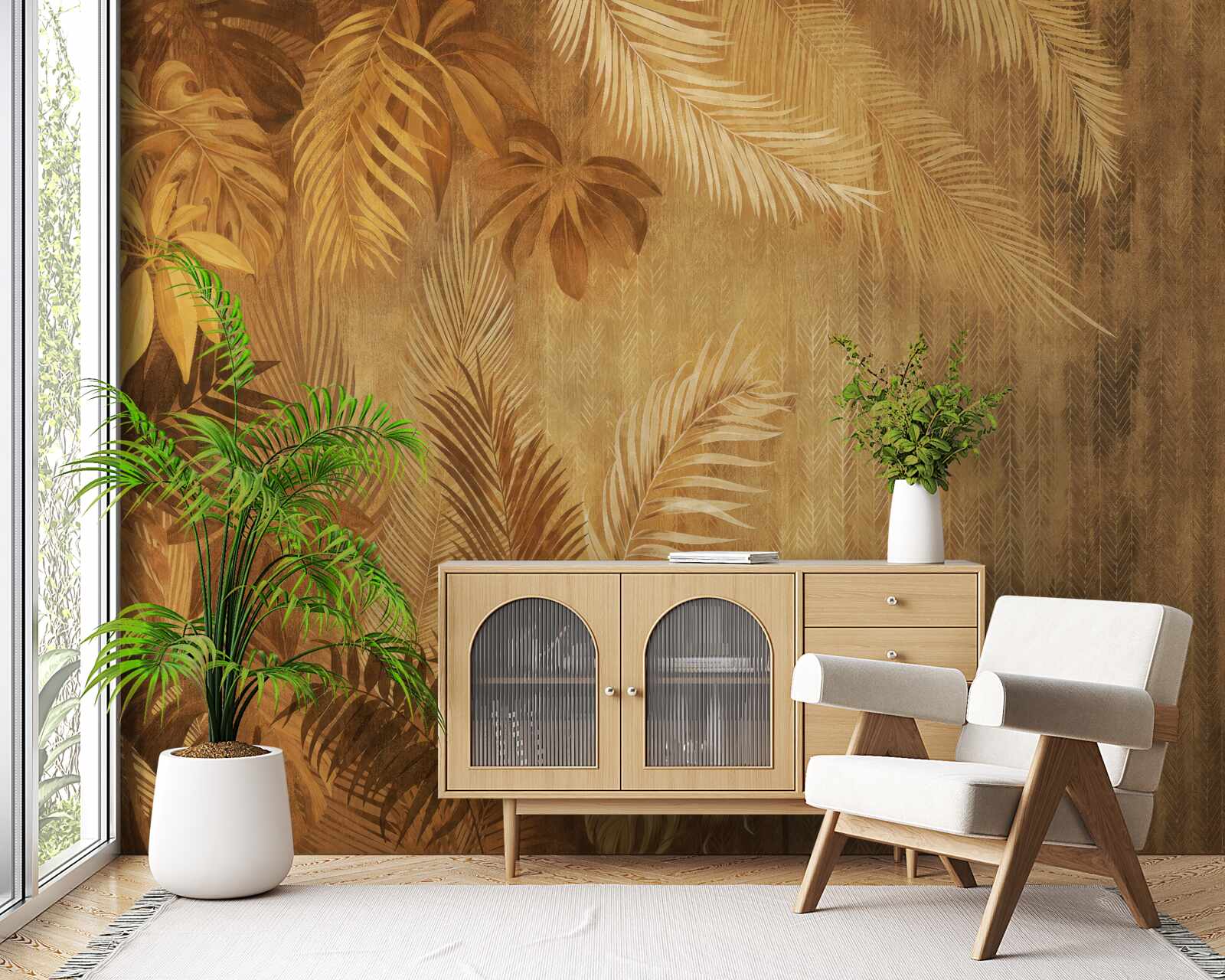 Фотошпалери коричневе листя і стіна