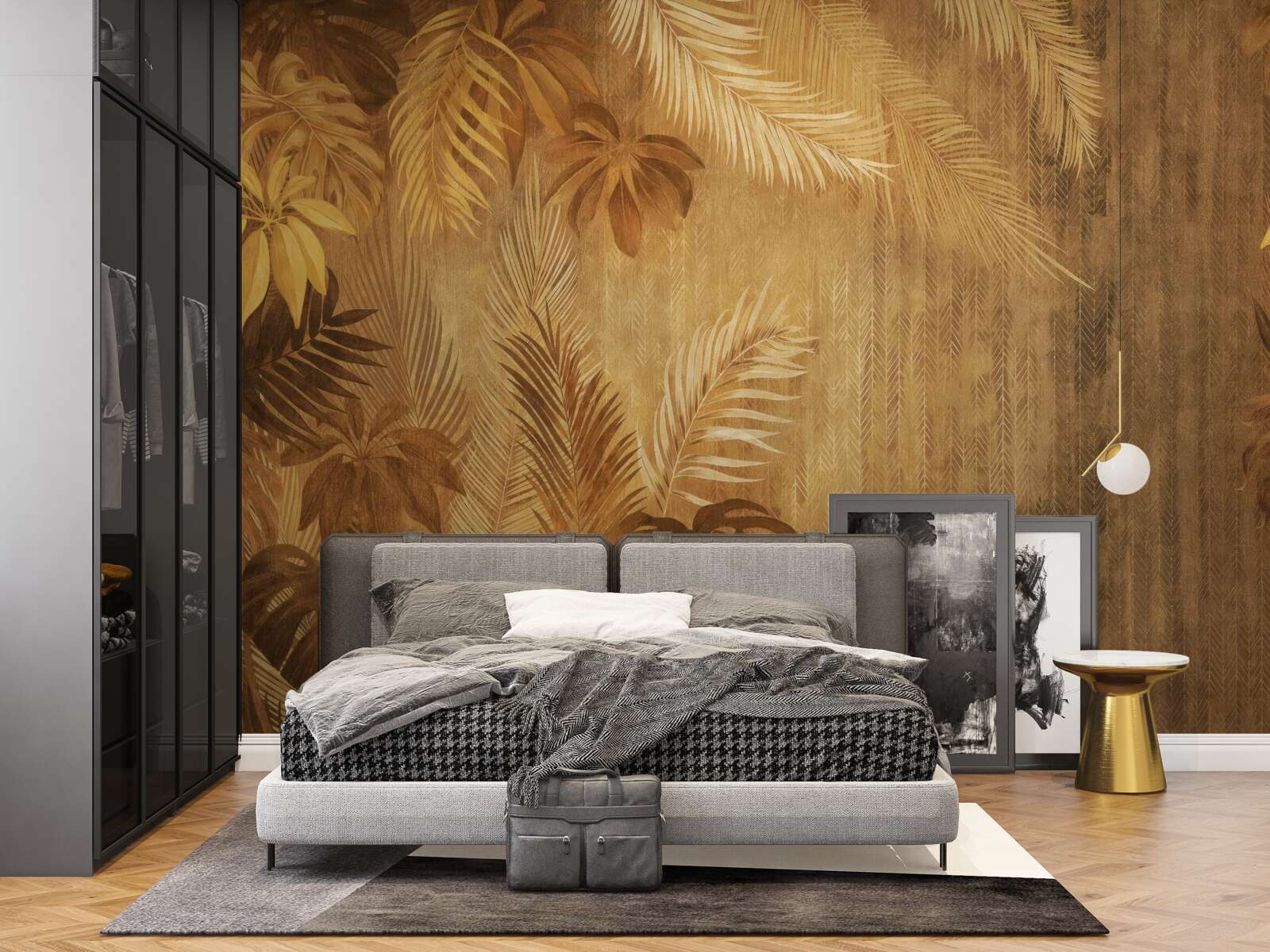 Фотошпалери коричневе листя і стіна