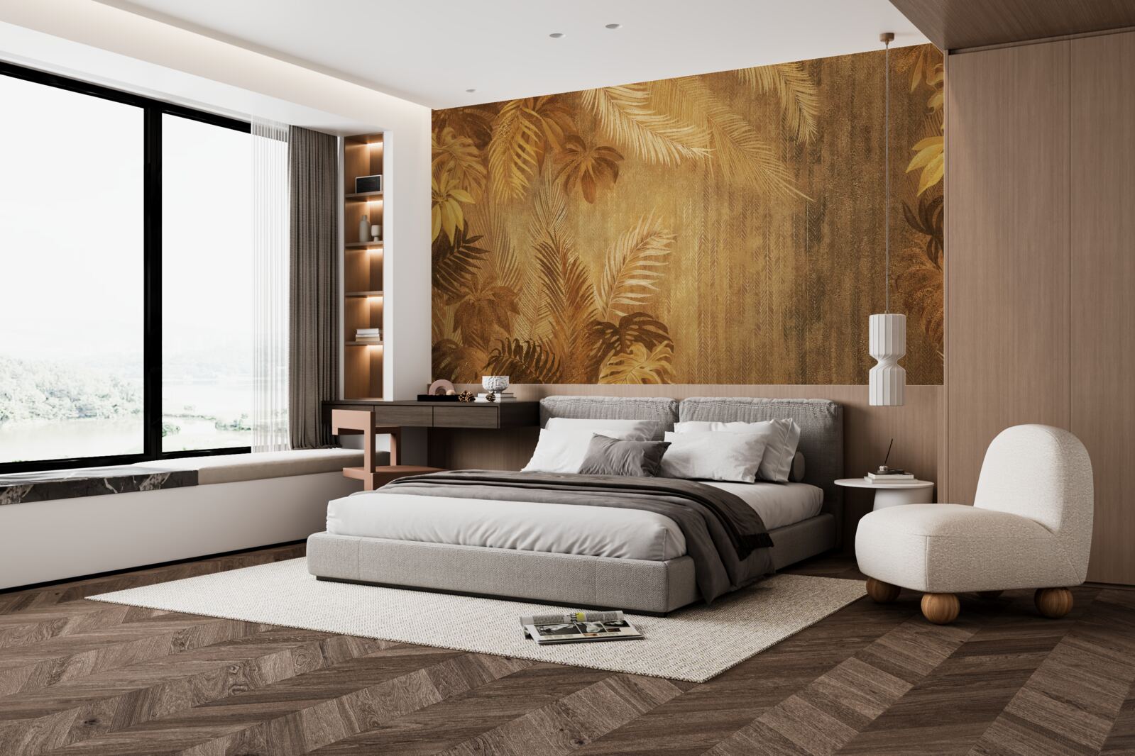 Фотошпалери коричневе листя і стіна