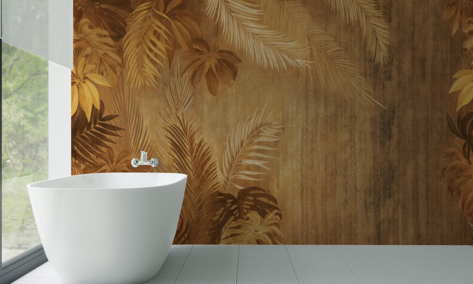 Фотошпалери коричневе листя і стіна